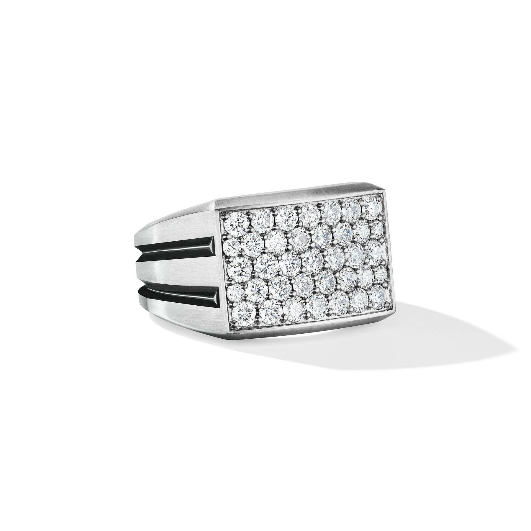 Deco Beveled Signet Ring in Sterling Silver with Pavé Diamonds