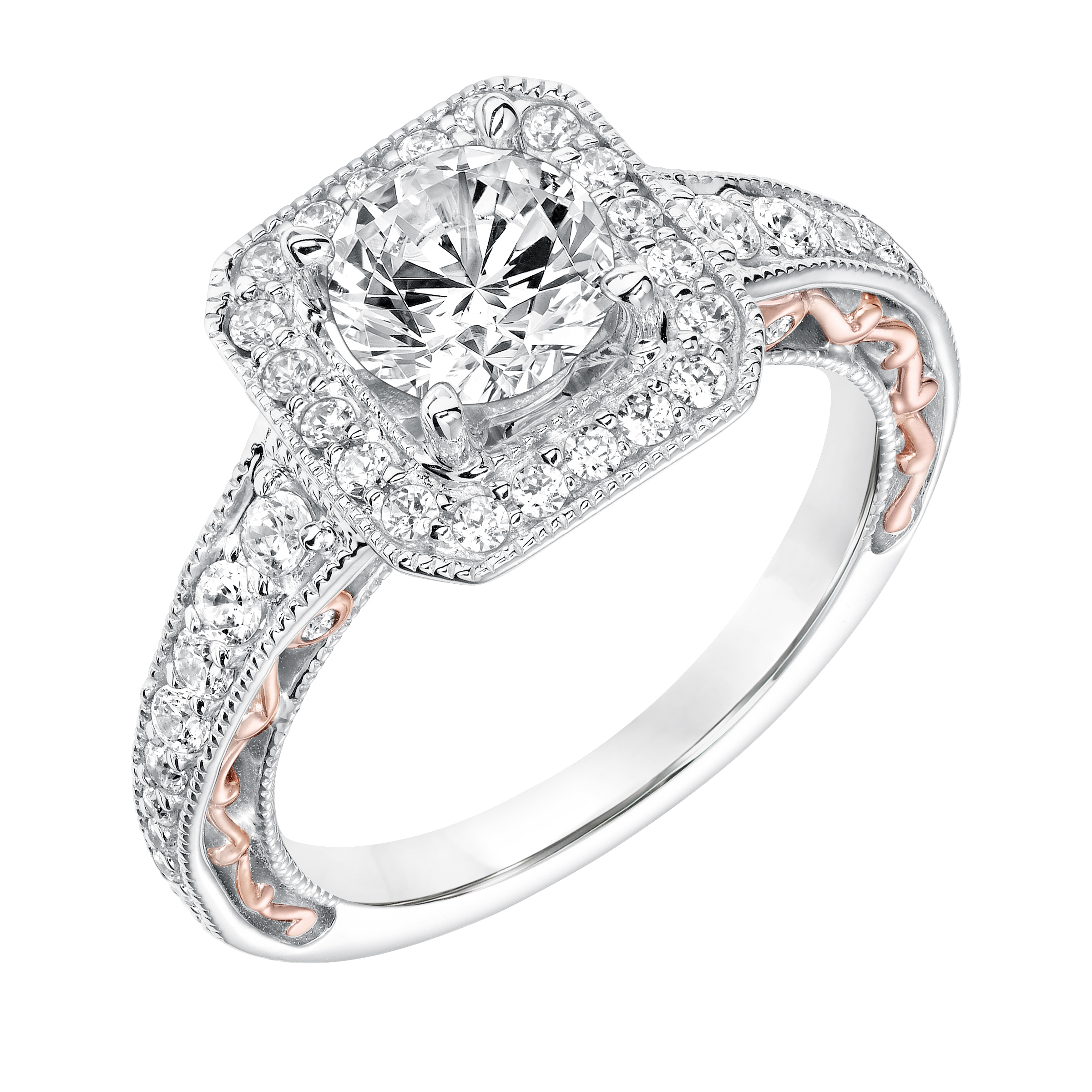 Vintage Diamond Halo with Filigree Accents and Milgrain Engagement Ring