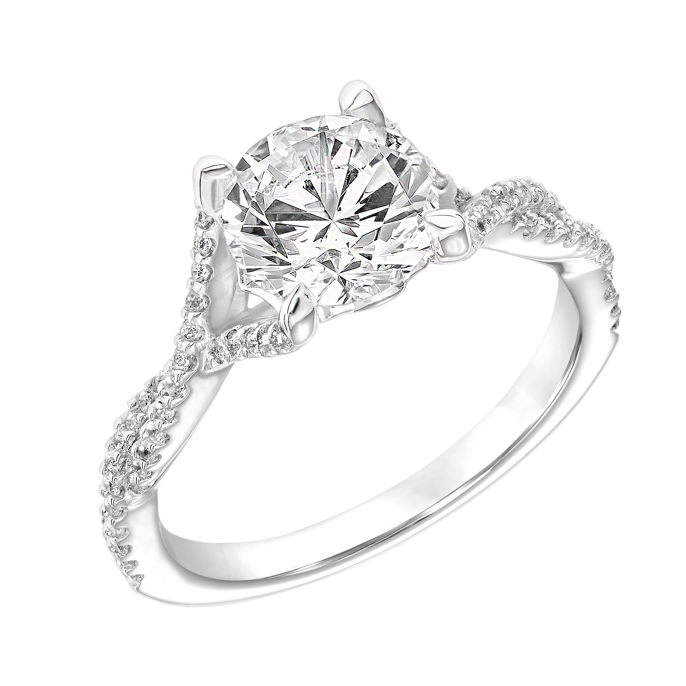 Diamond Engagement Ring with Polished Petal Gallery and Twisted Diamond Shank