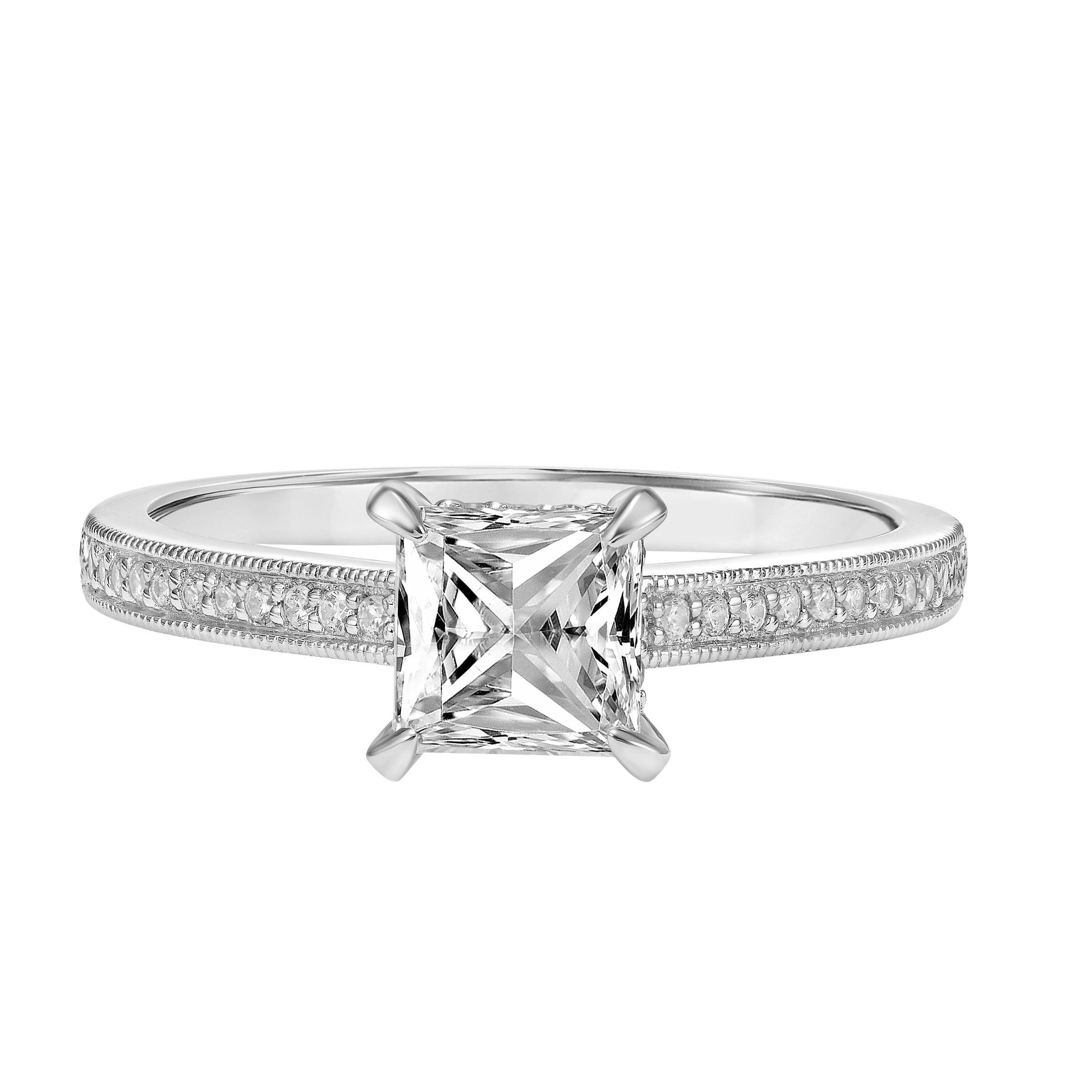 Princess Diamond Engagement Ring with Petite Diamond Shank