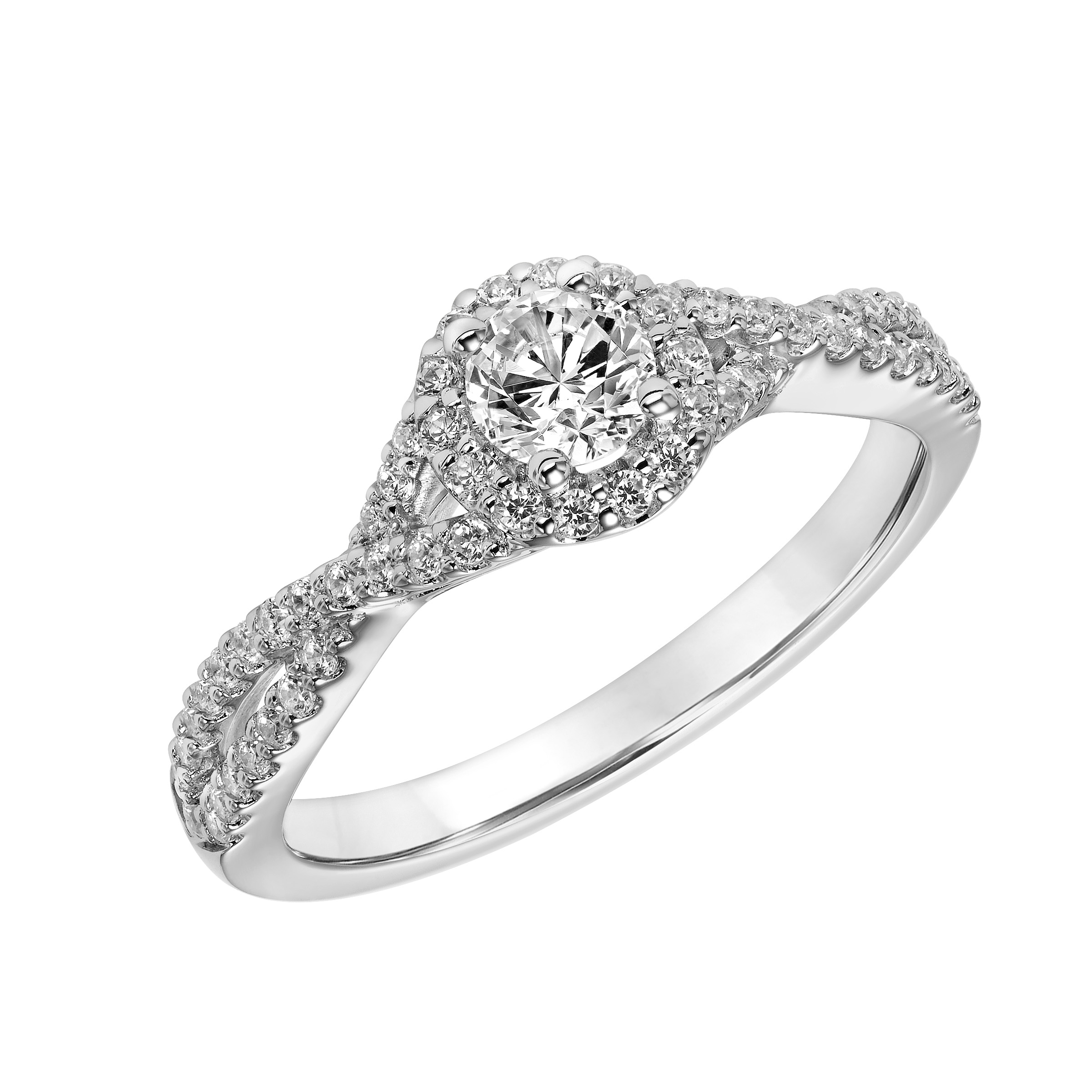 Diamond Halo Engagement Ring withTwist Diamond Shank