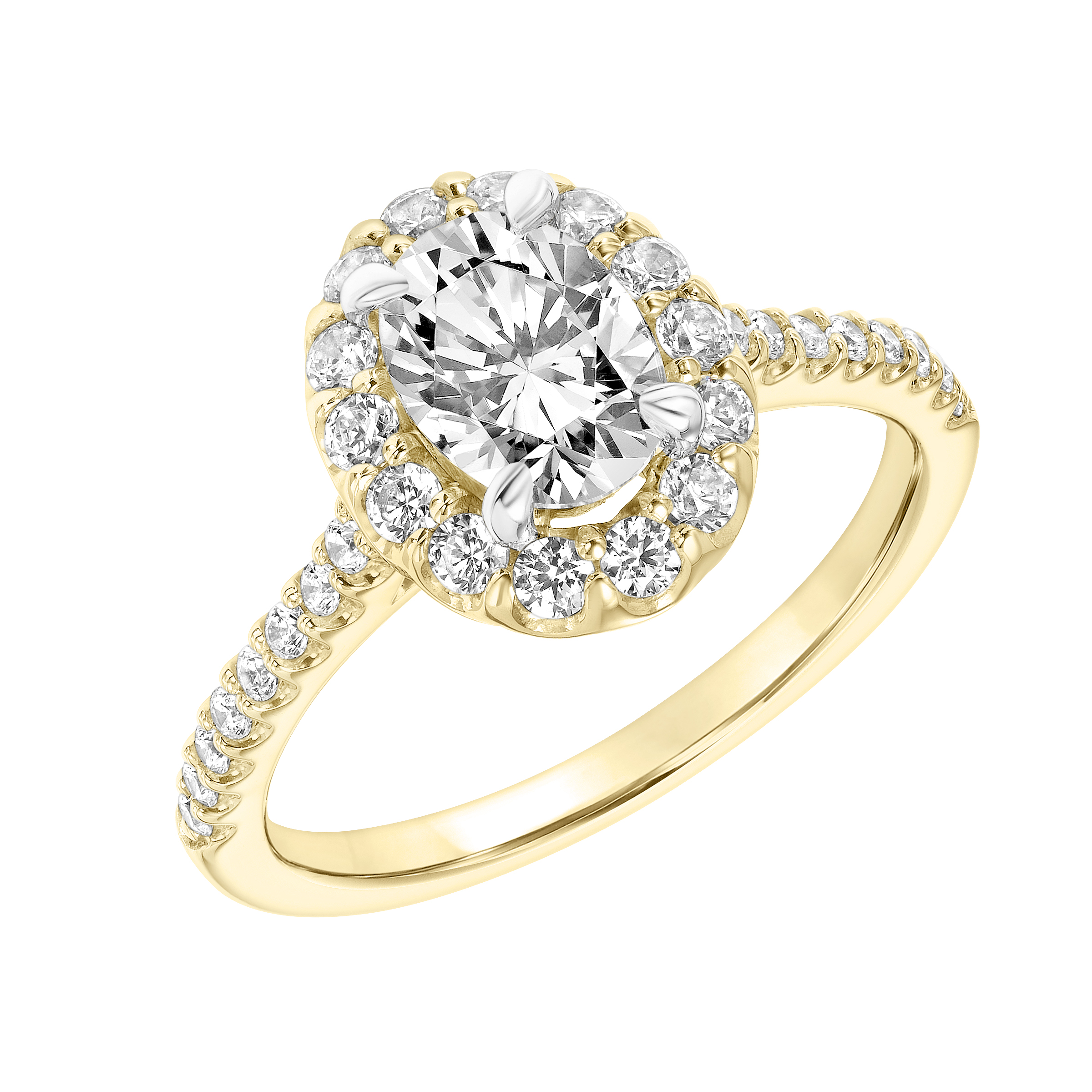 Classic Oval Diamond Halo Engagement Ring with  Diamond Shank