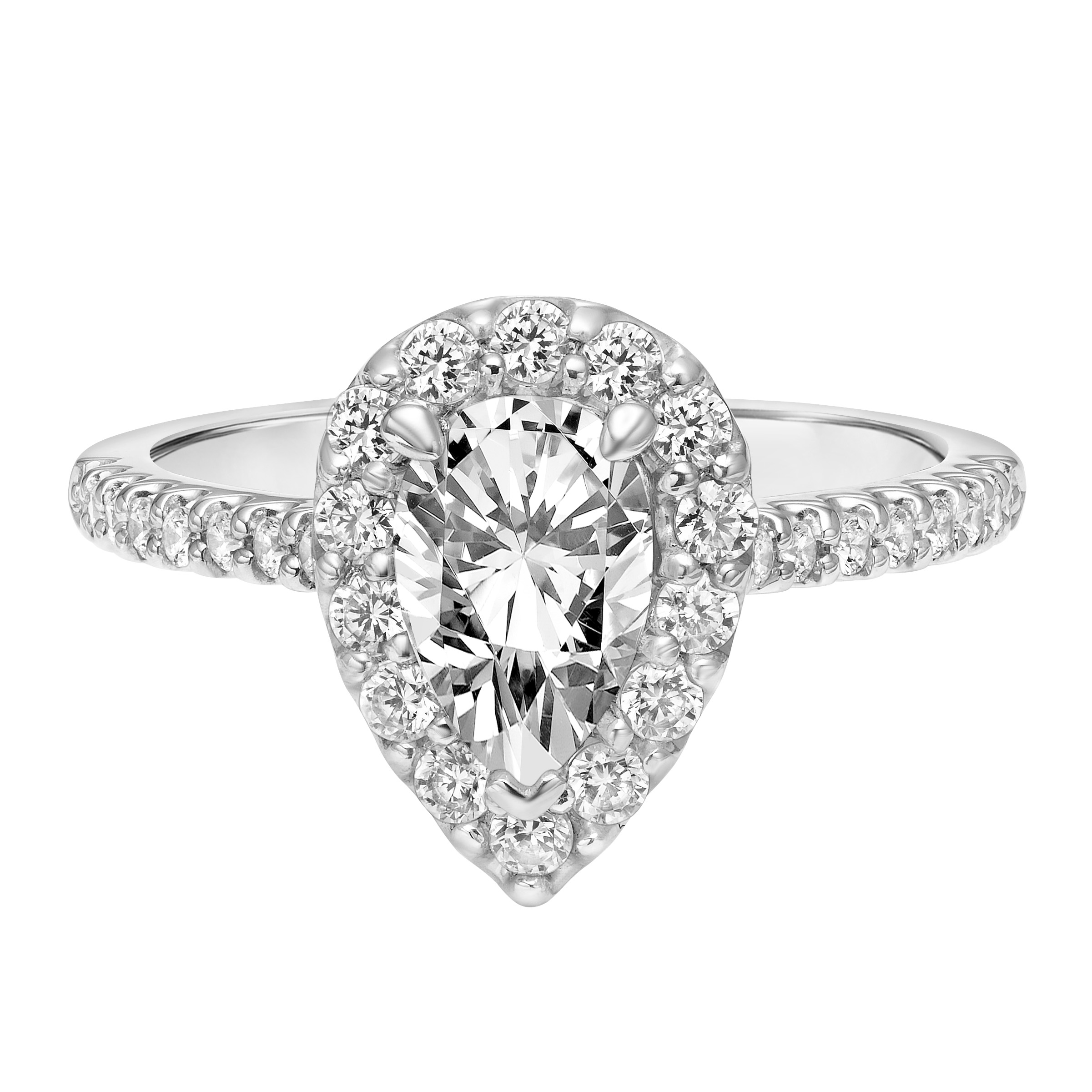 Classic Pear Diamond Halo Engagement Ring with  Diamond Shank
