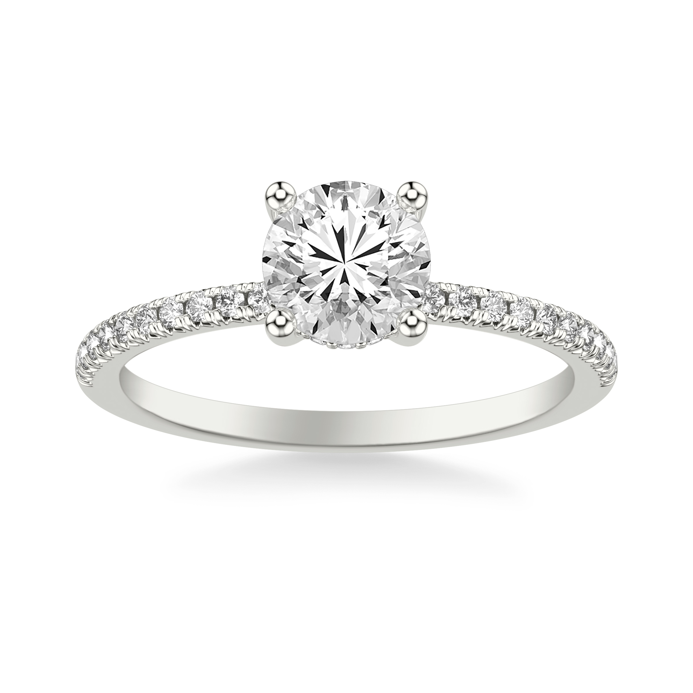 Classic Engagement Ring with Hidden Diamond Halo and Diamond Shank