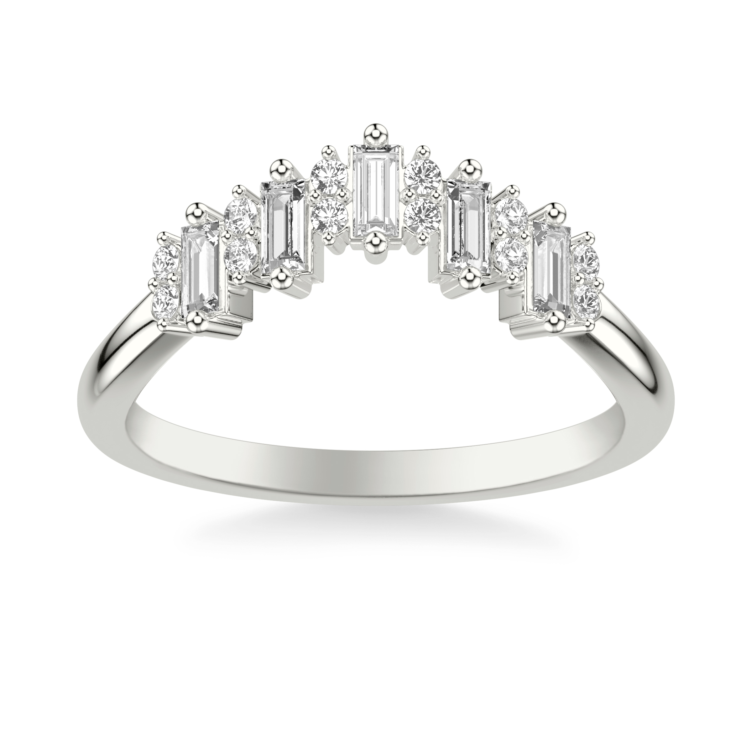 Contemporary Curved Wedding Band with Baguette and Round Diamonds