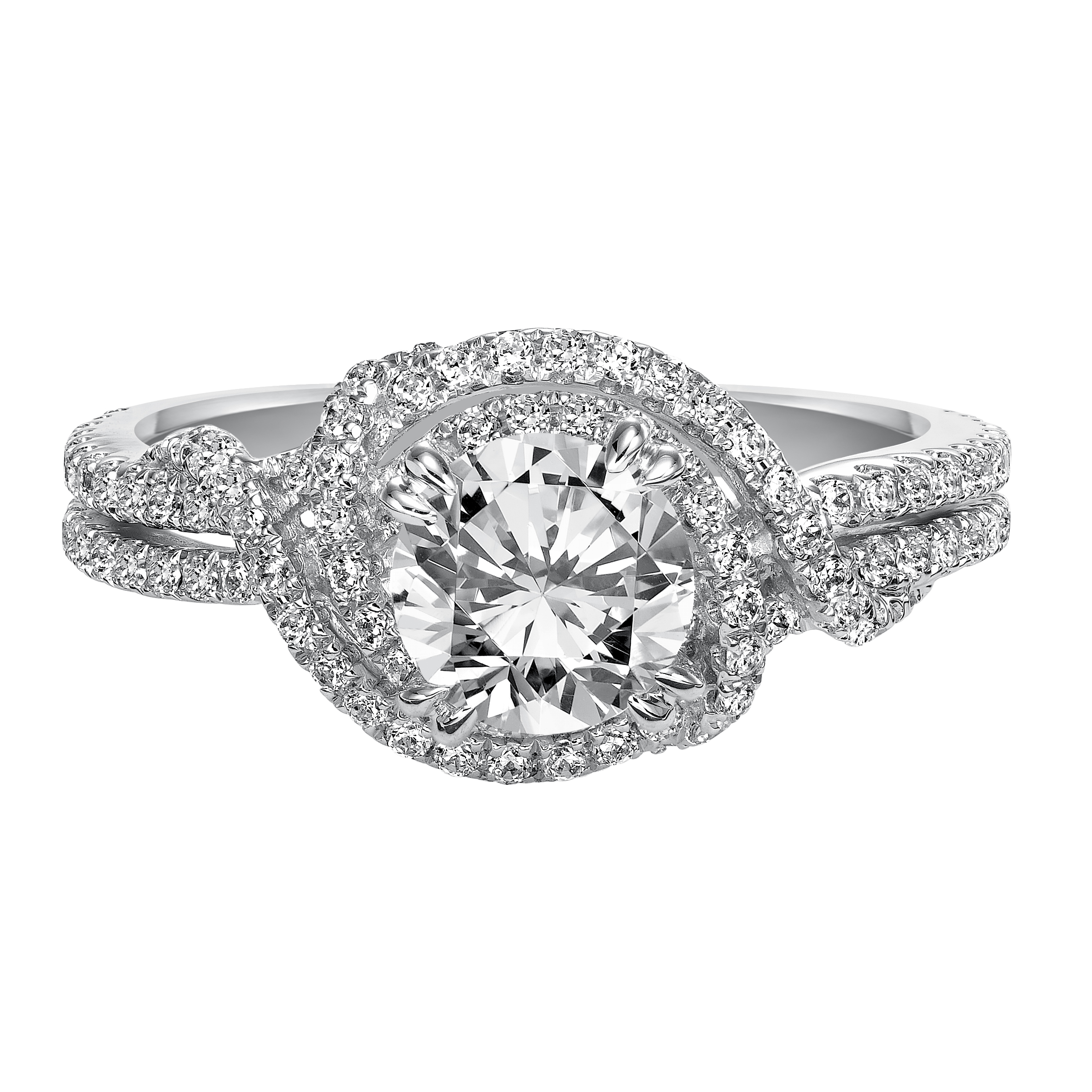 Graceful curves inspired the design of this show-stopping free form diamond prong set engagement ring