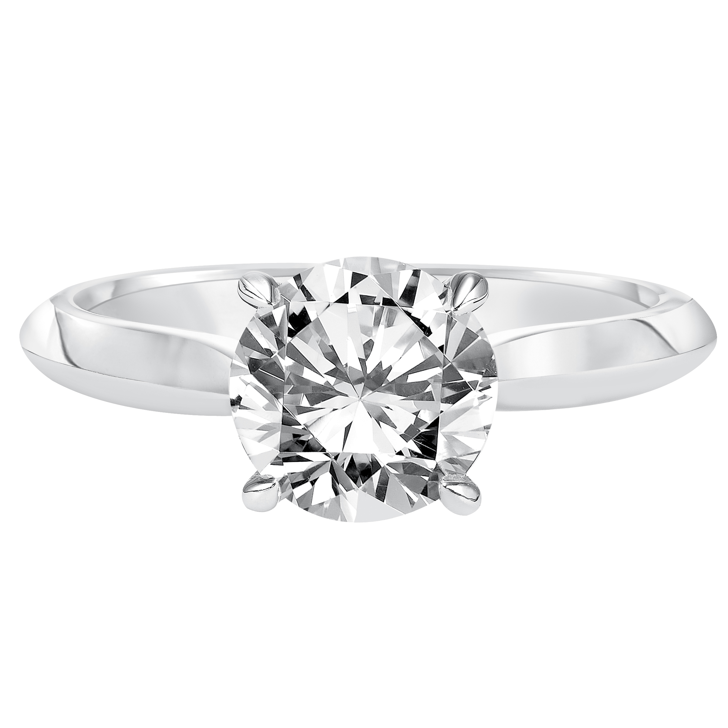 Sleek and sophisticated styling is infused into the design of this engagement ring with its streamlined knife-edged high polish band to accentuate the center stone