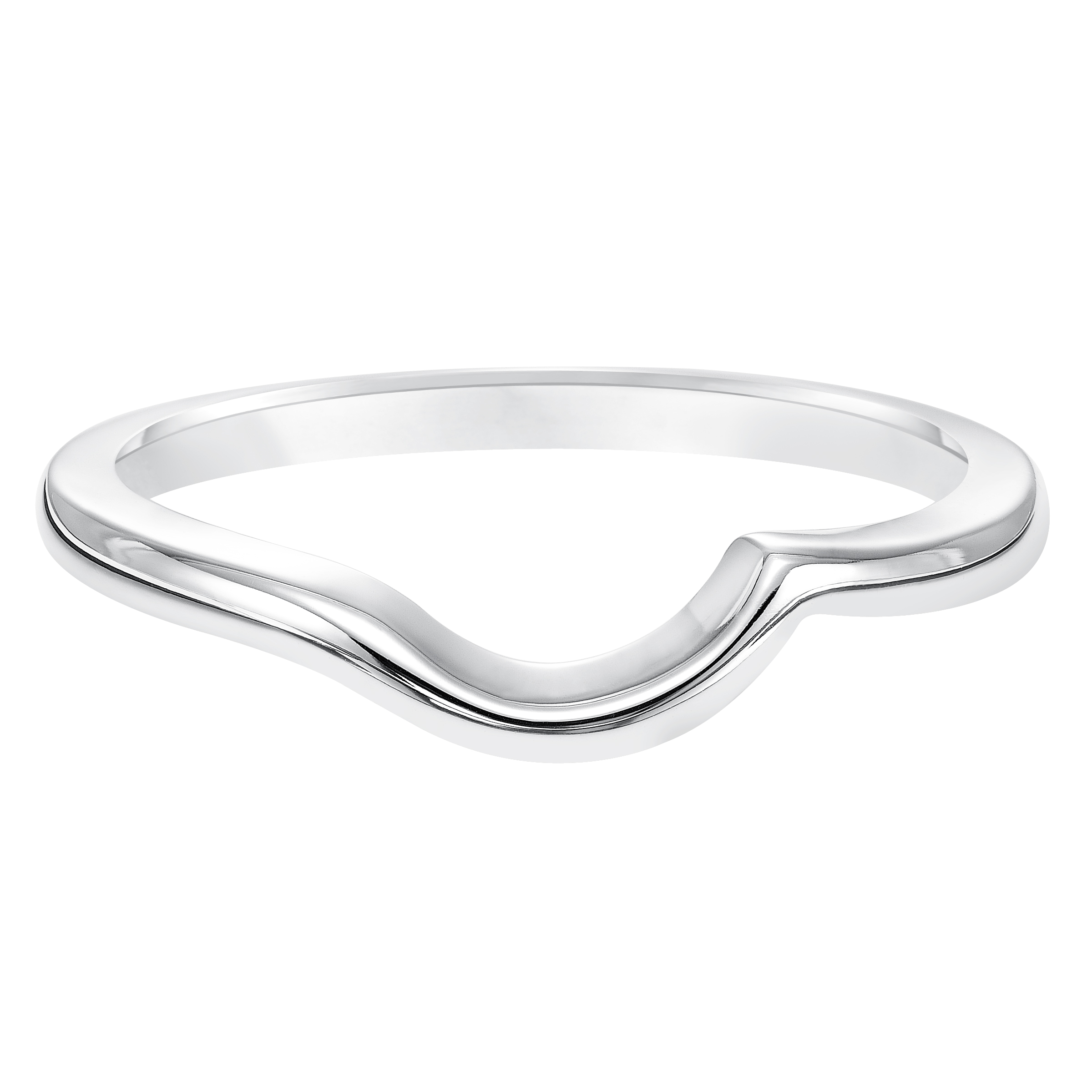 Wedding band with high polished shank designed to fit flush with matching engagement ring.