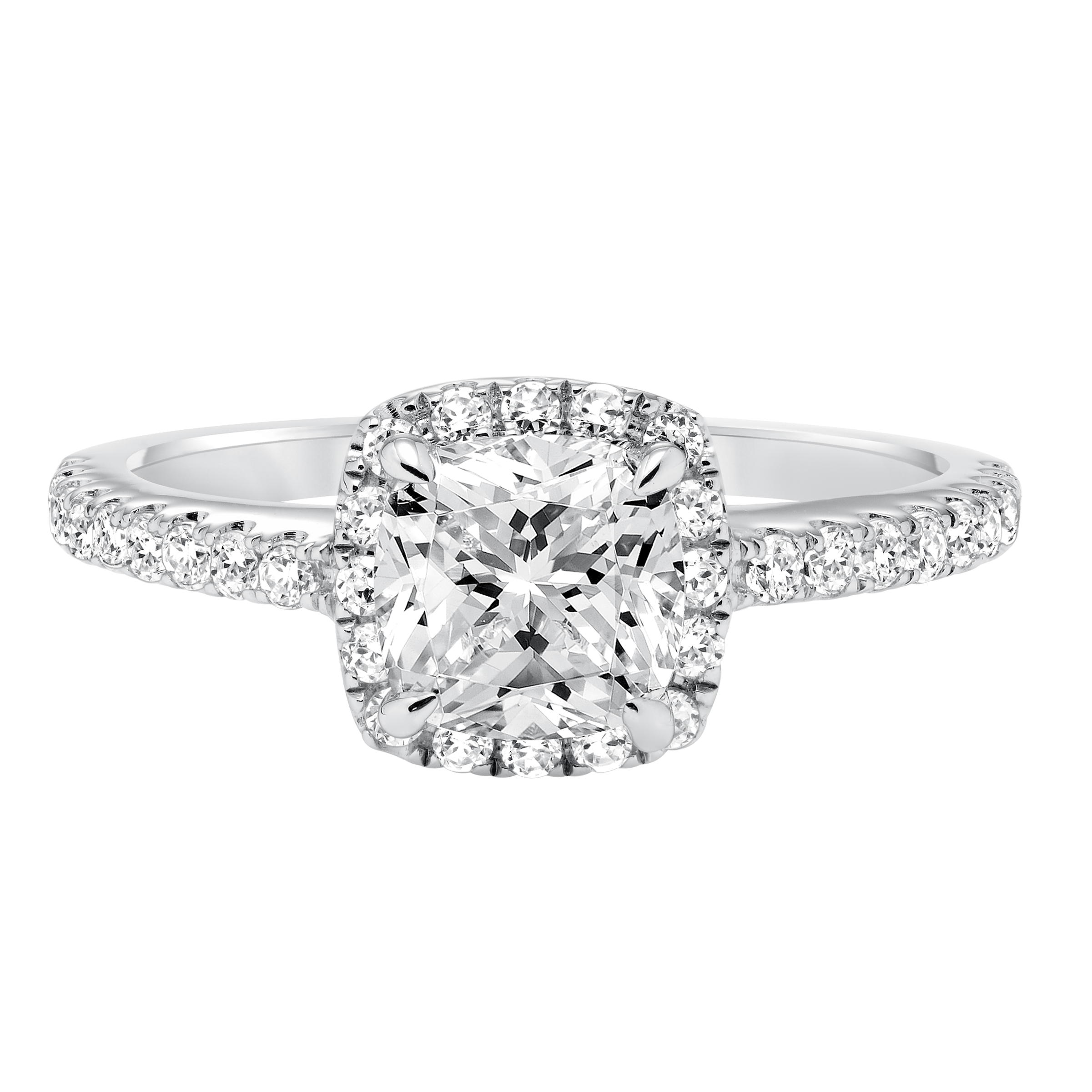 Diamond prong set halo engagement ring