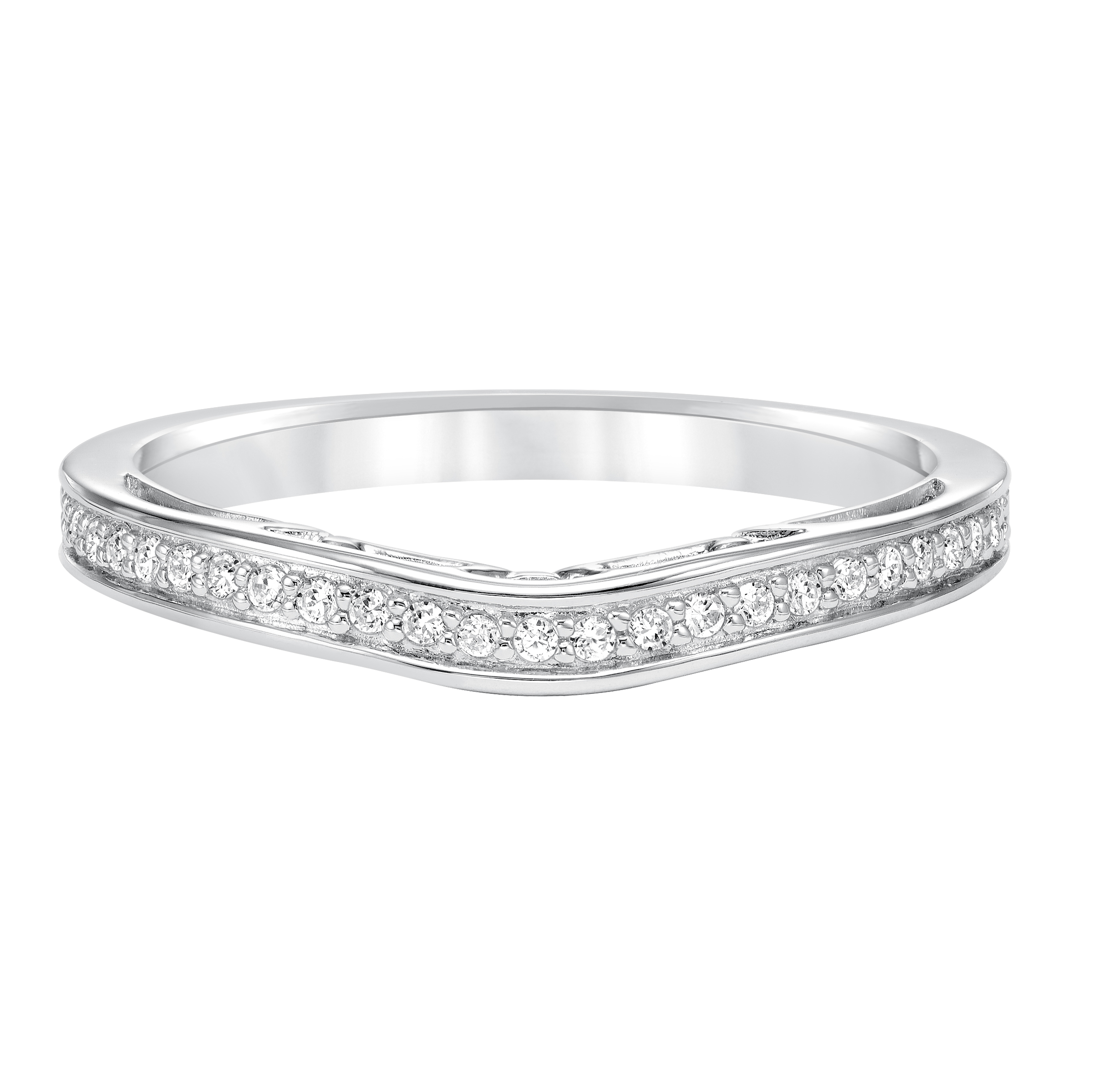 Curved Diamond Prong set With Filgree Accent Wedding Band