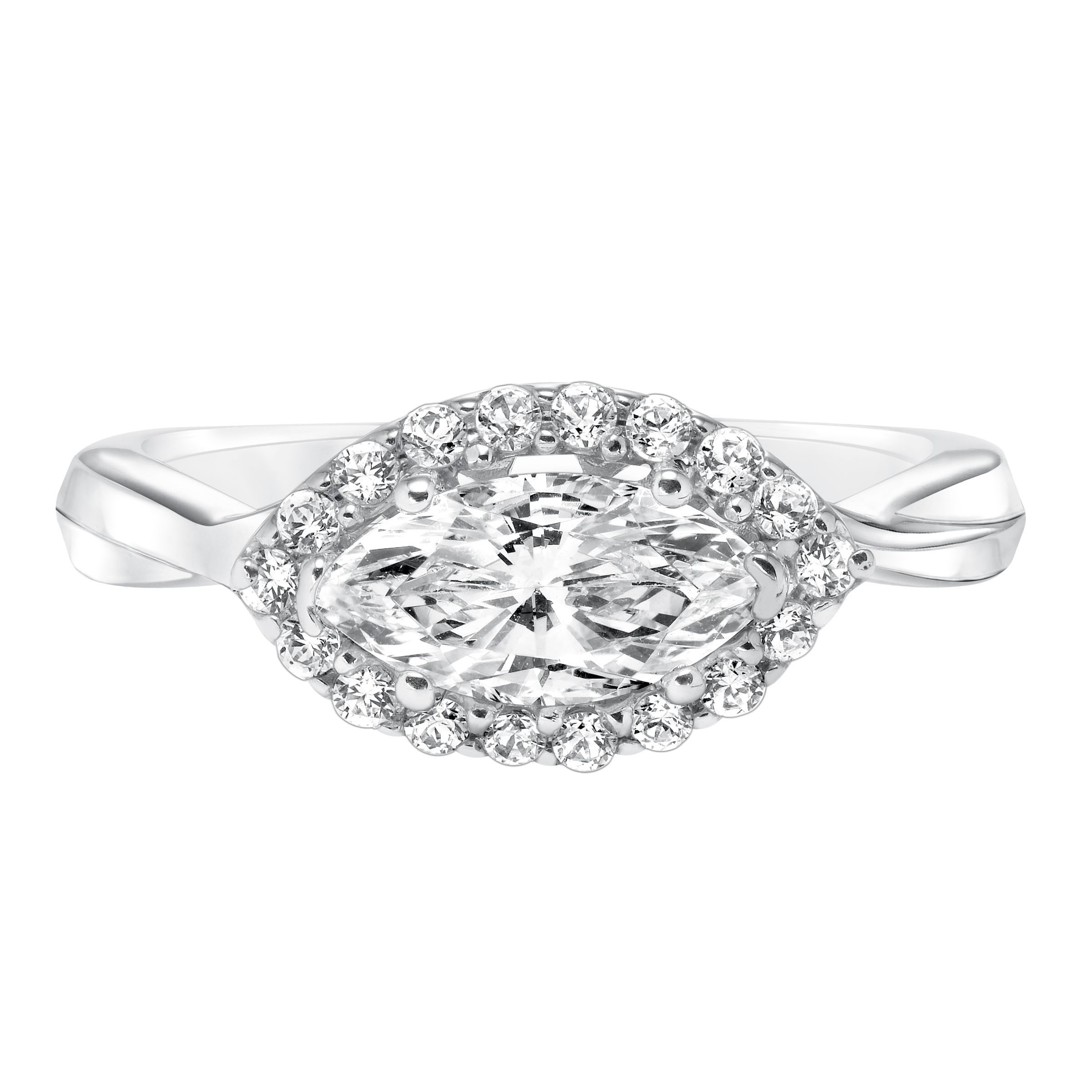 East/West Diamond Halo with Twisted Shank Engagement Ring