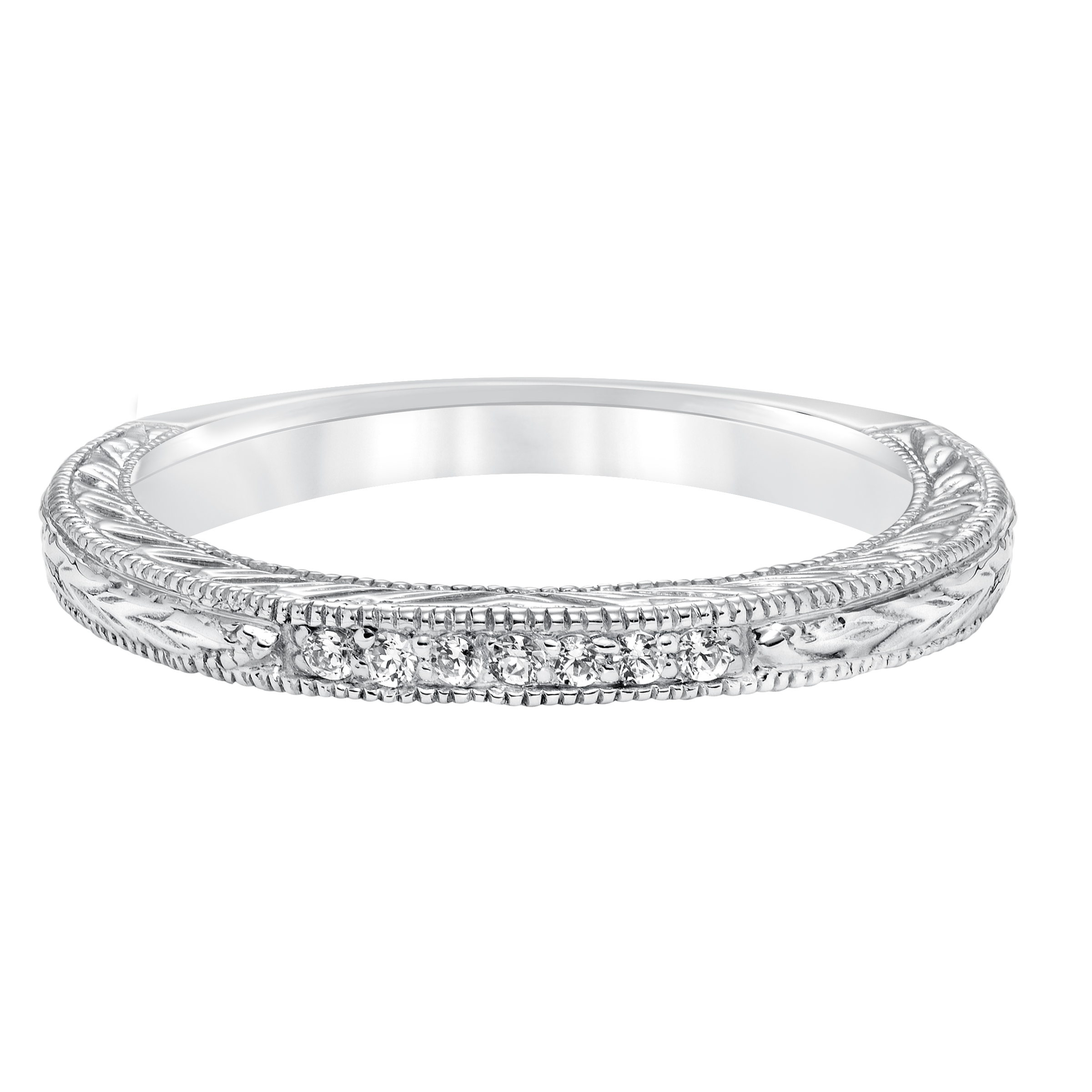 Diamond Engraved and Milgrain Wedding Band