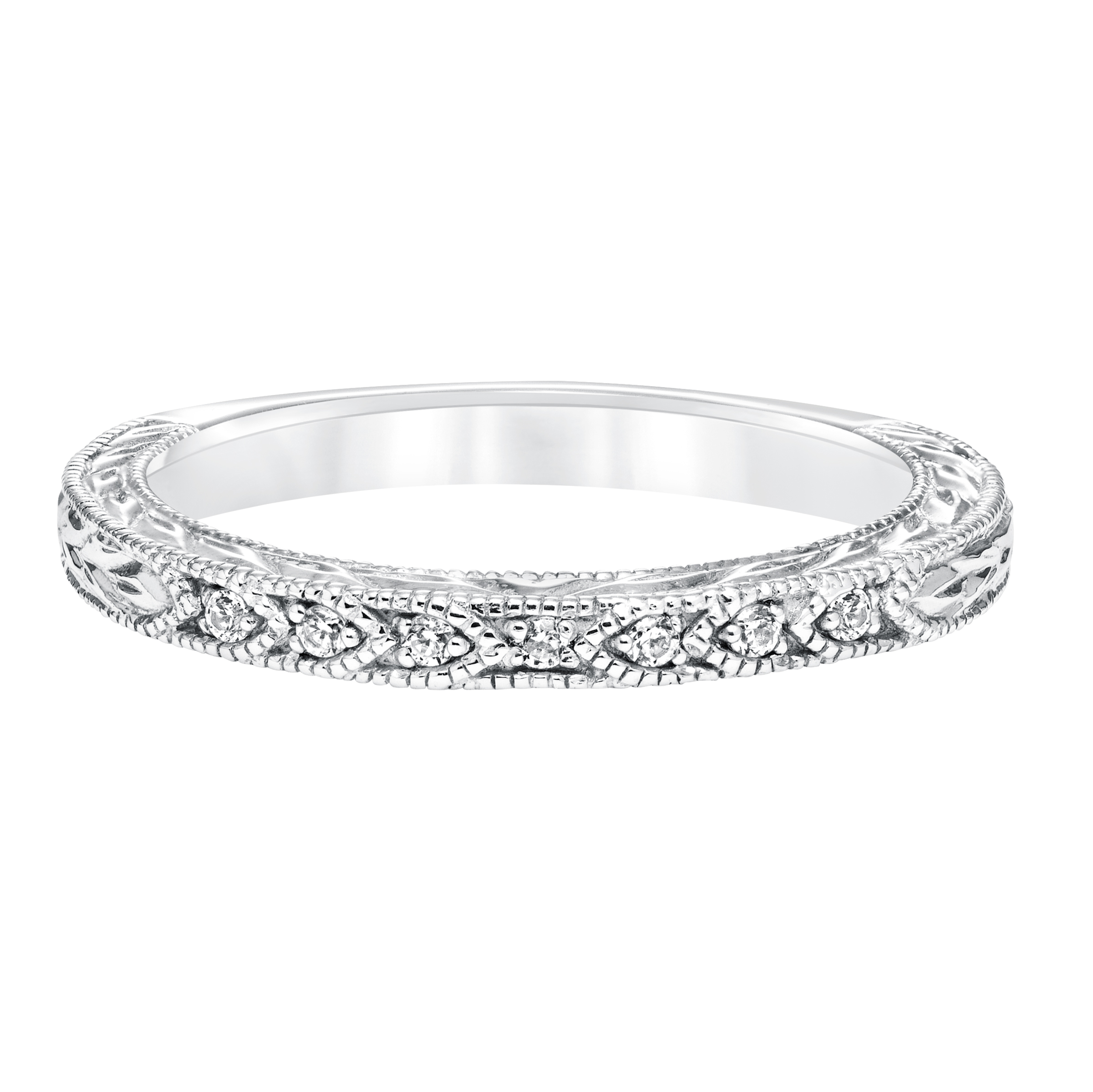 Diamond Engraved and Milgrain Wedding Band