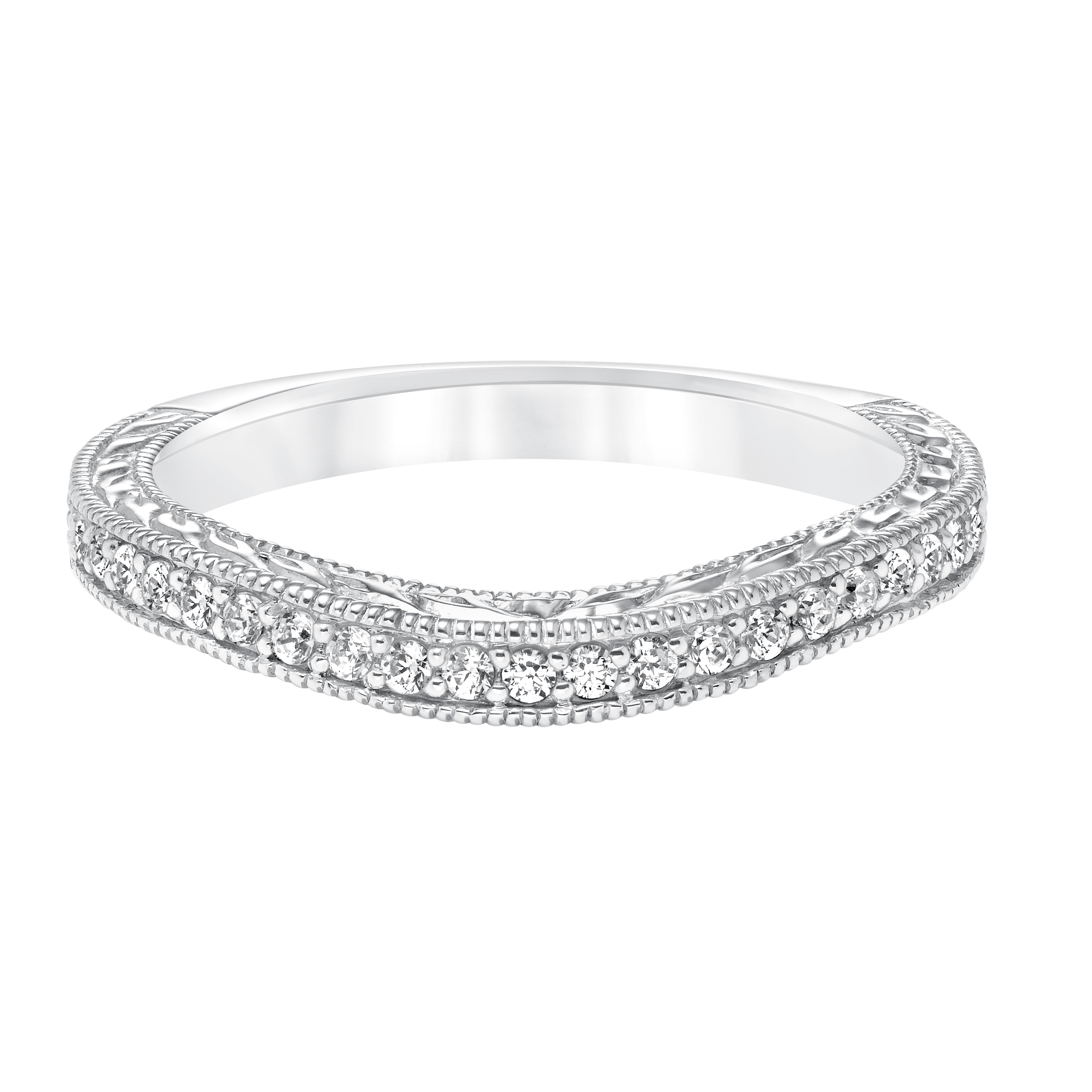 Curved Milgrain Diamond Wedding  Band