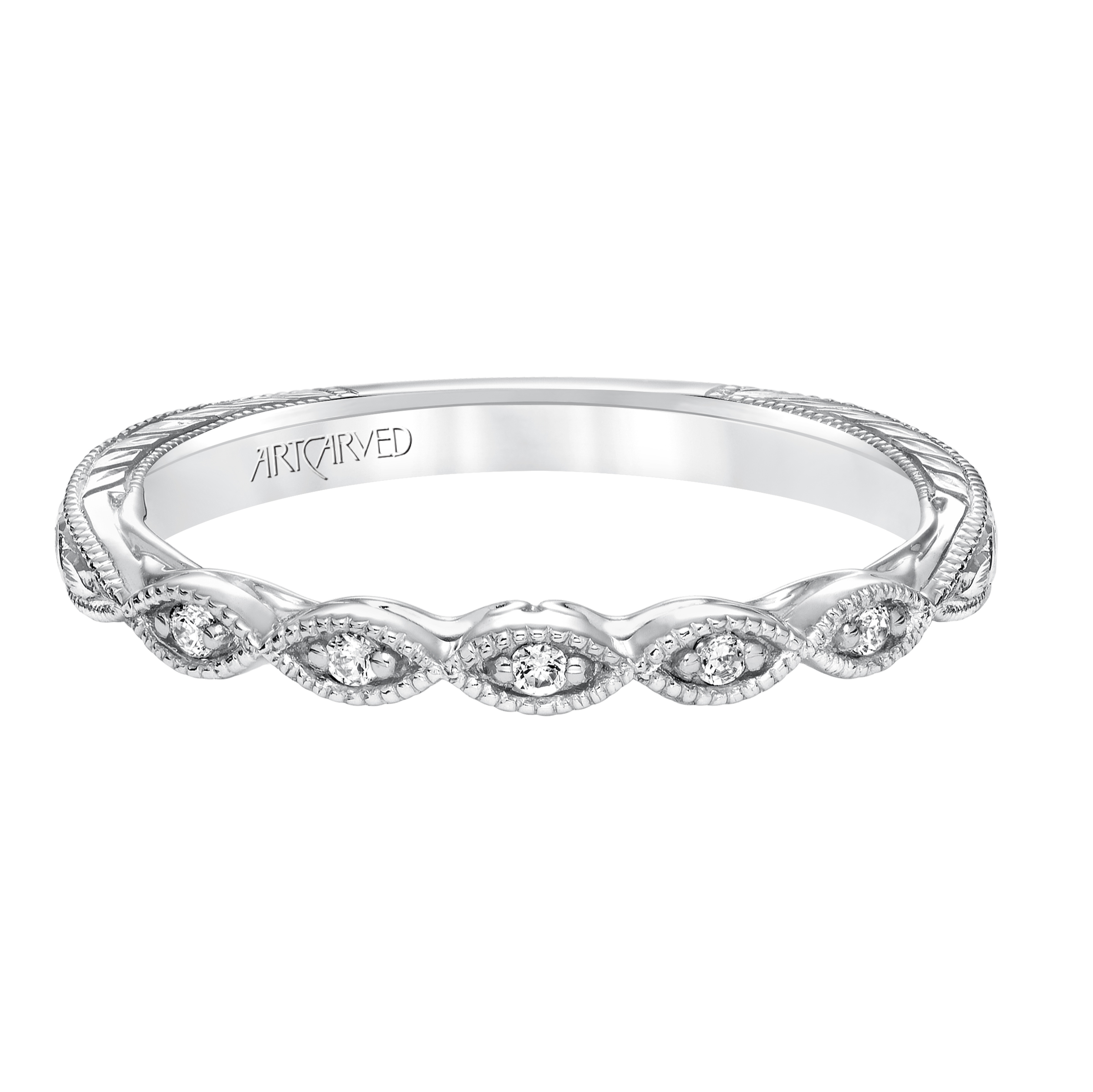 Diamond Hand Engraved and Milgrain Wedding Band