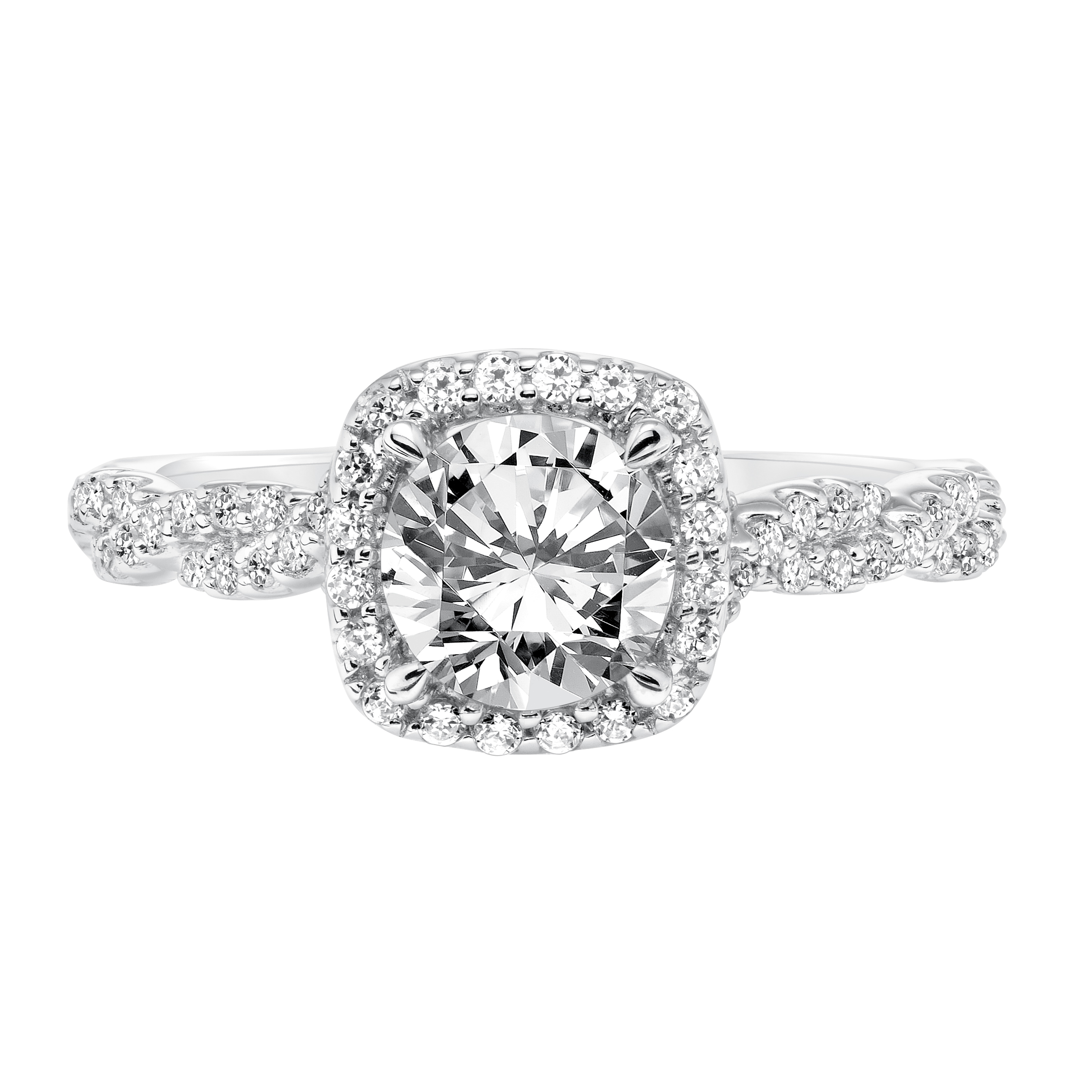 Contemporary Diamond Halo with Twisted Shank Engagement Ring