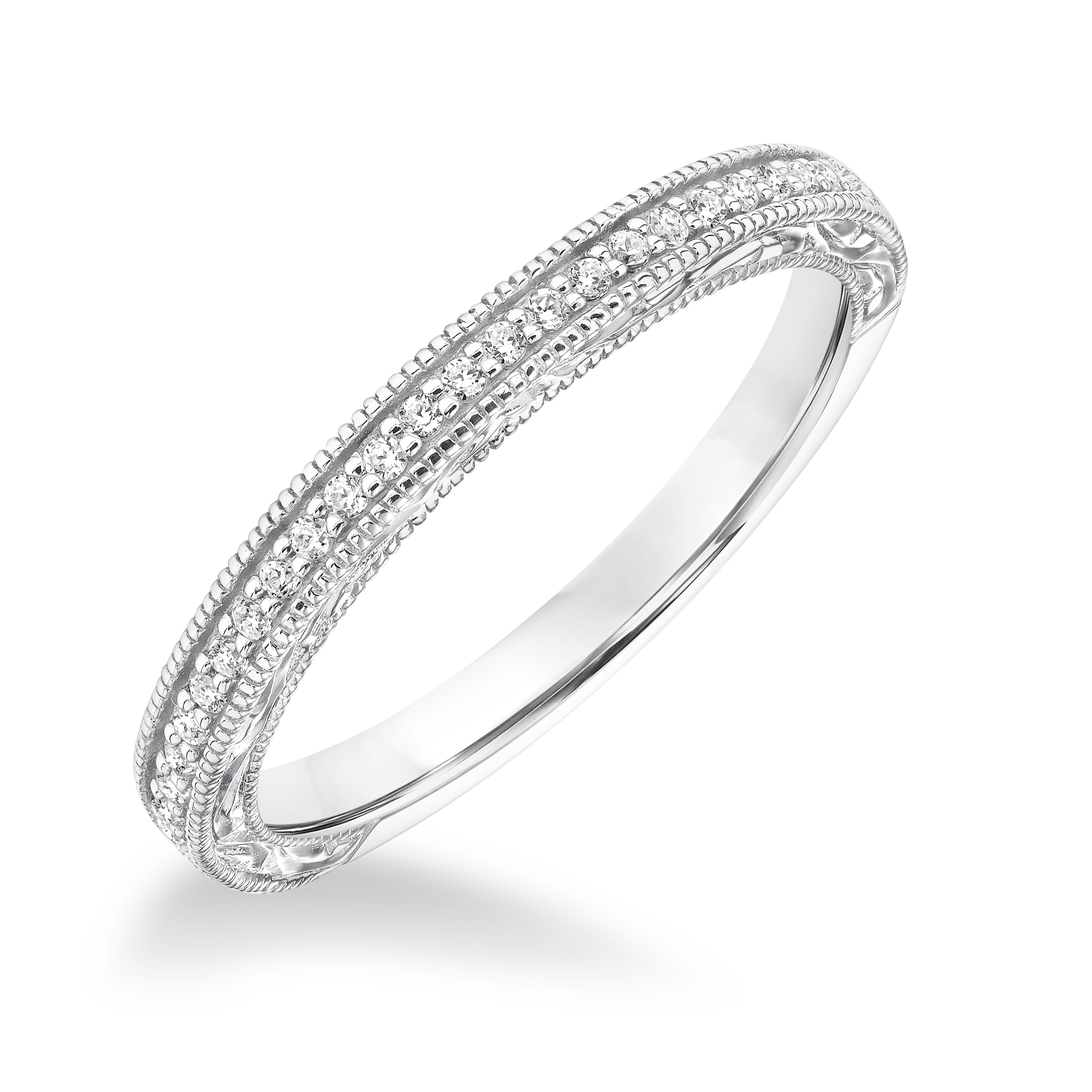 Diamond Engraved and Milgrain Wedding Band to Match 31-10005