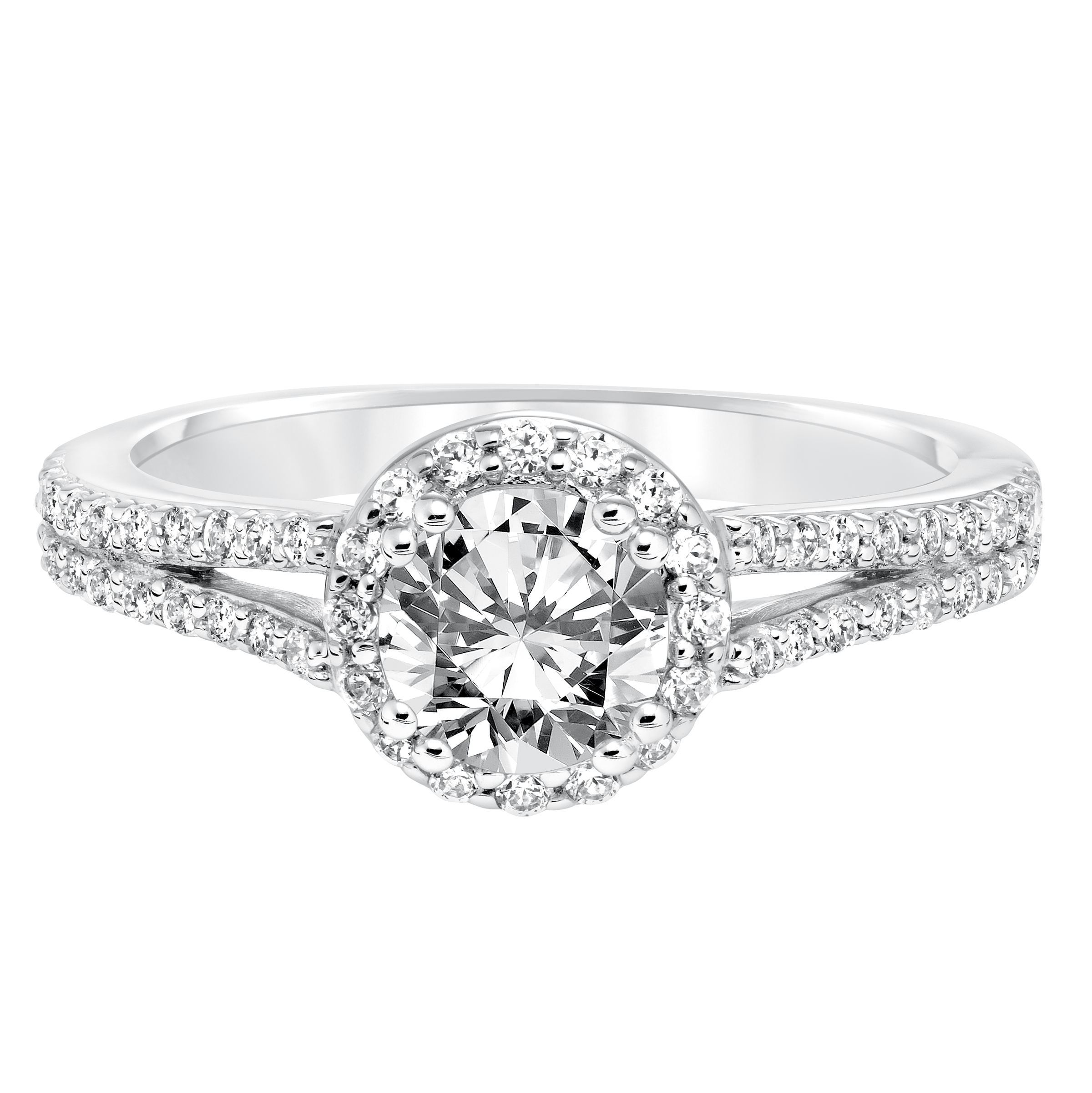 Classic Diamond Halo With Split Shank Engagement Ring