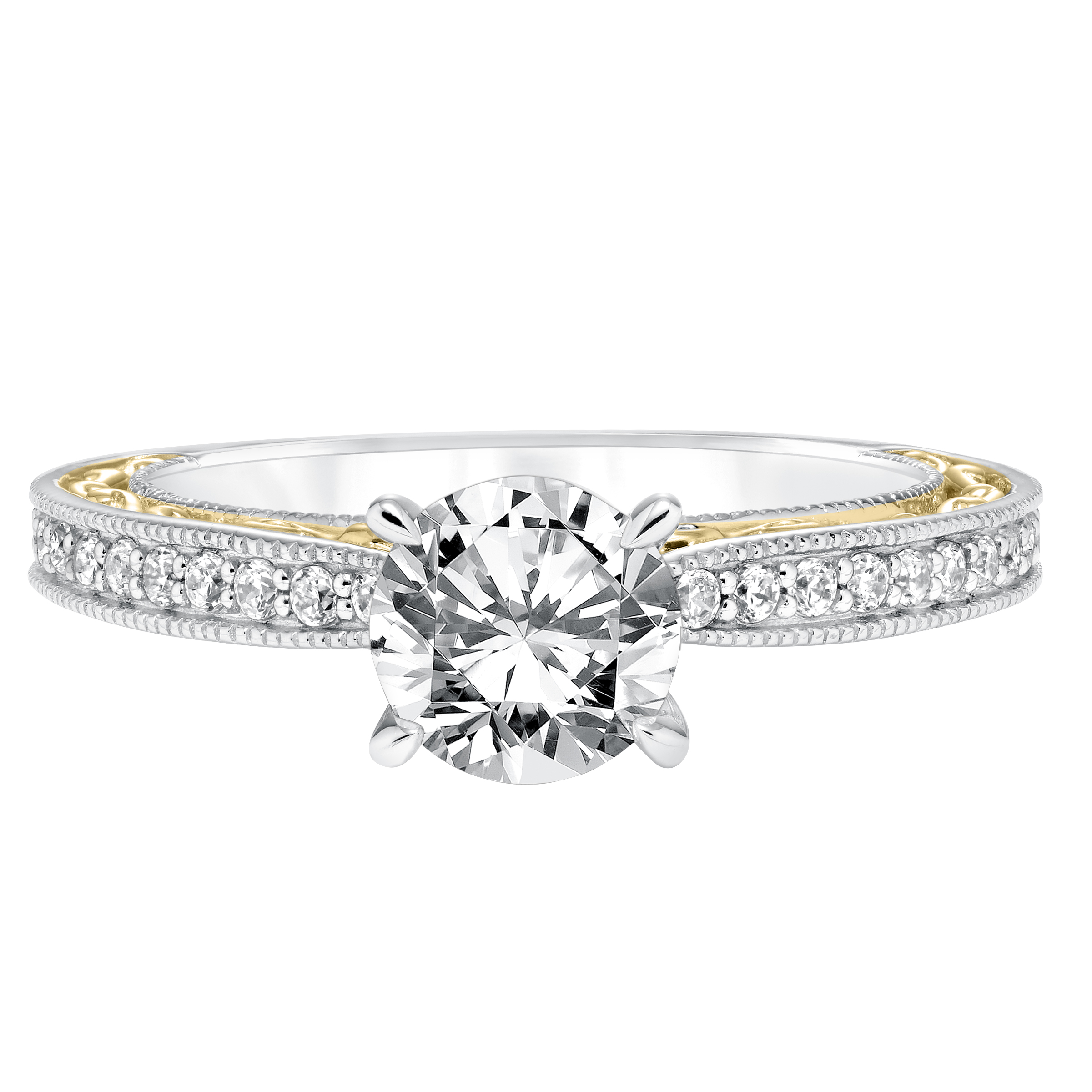 Diamond Filigree Accents and Milgrain Engagement Ring
