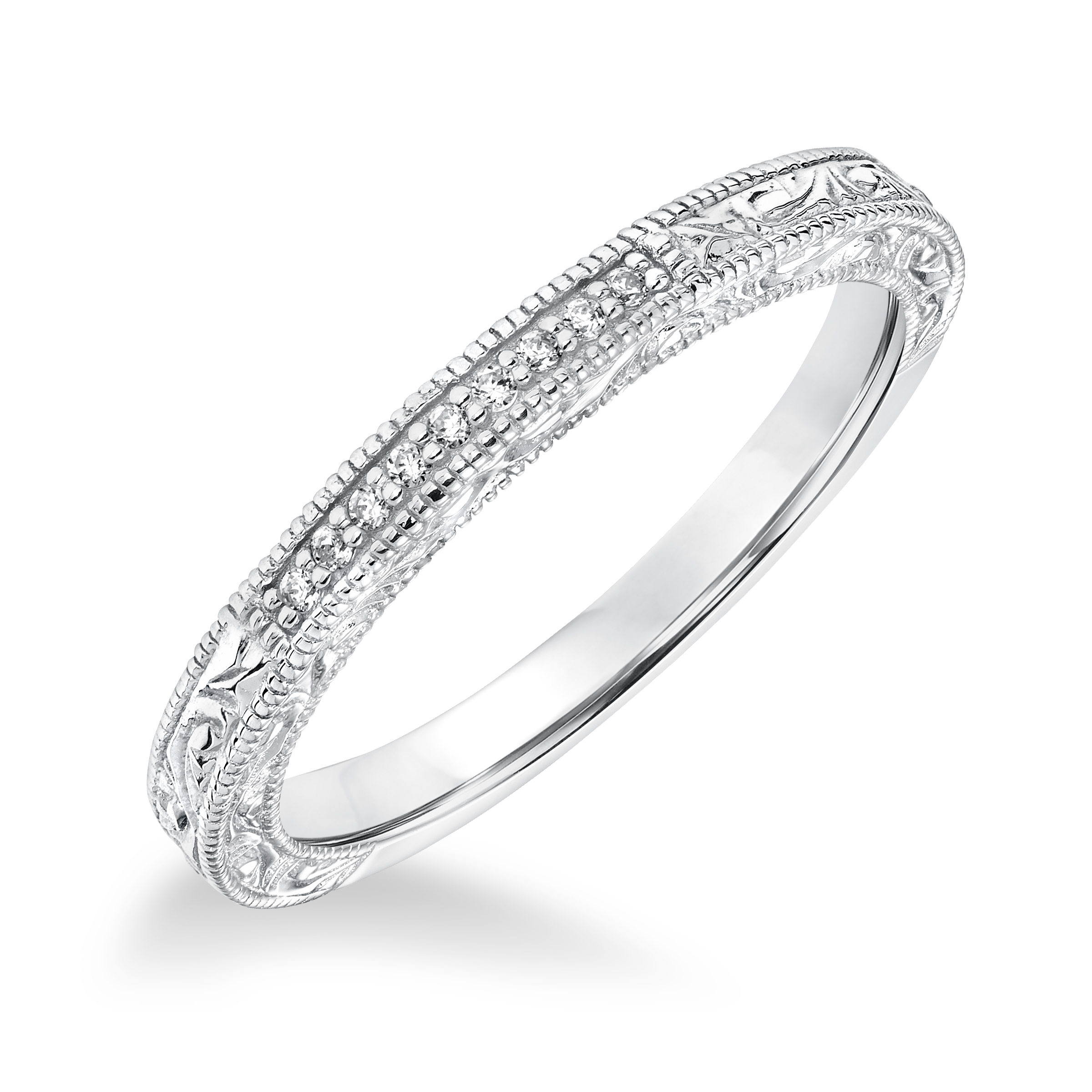 Diamond Engraved and Milgrain Wedding Band to Match 31-10030