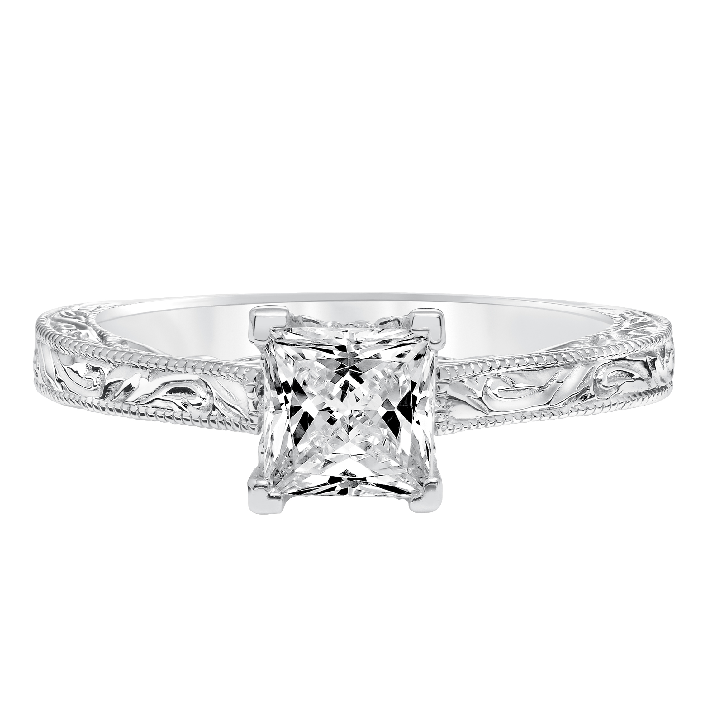 Diamond Engraved and Milgrain with Surprise Diamonds Engagement Ring
