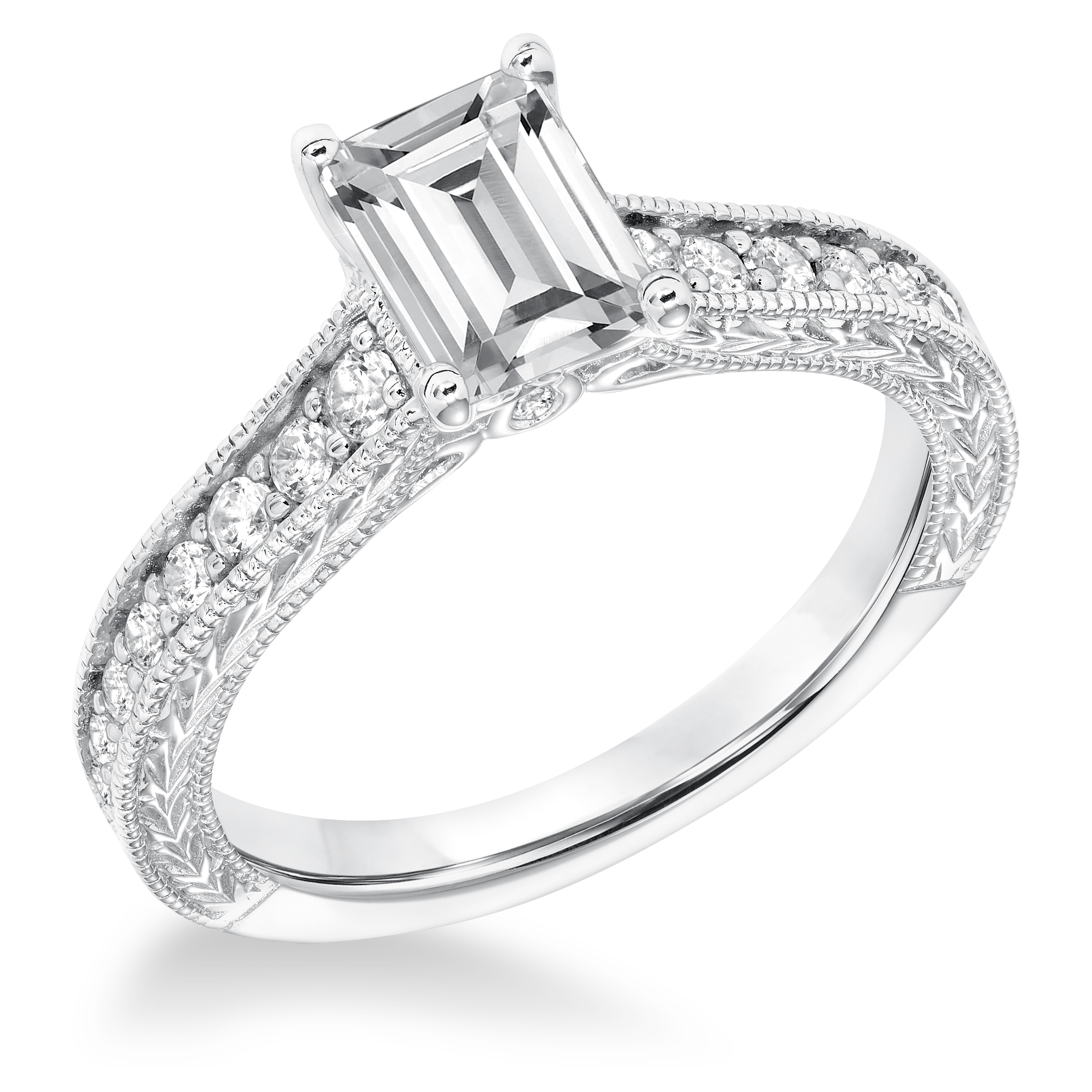 Vintage Diamond Engraved Milgrain Engagement Ring