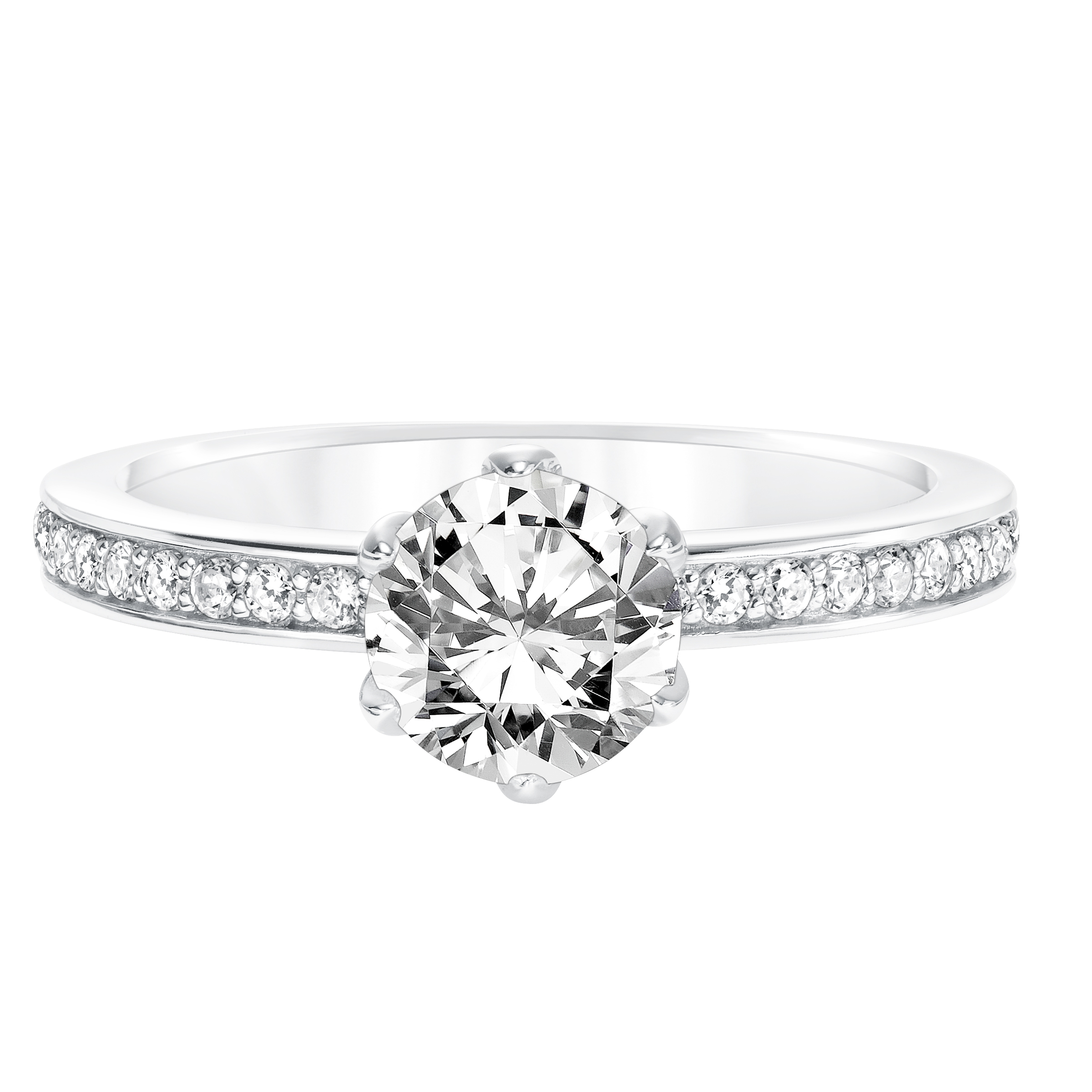 Diamond Prong Set Engagement  Ring with Diamond Shank