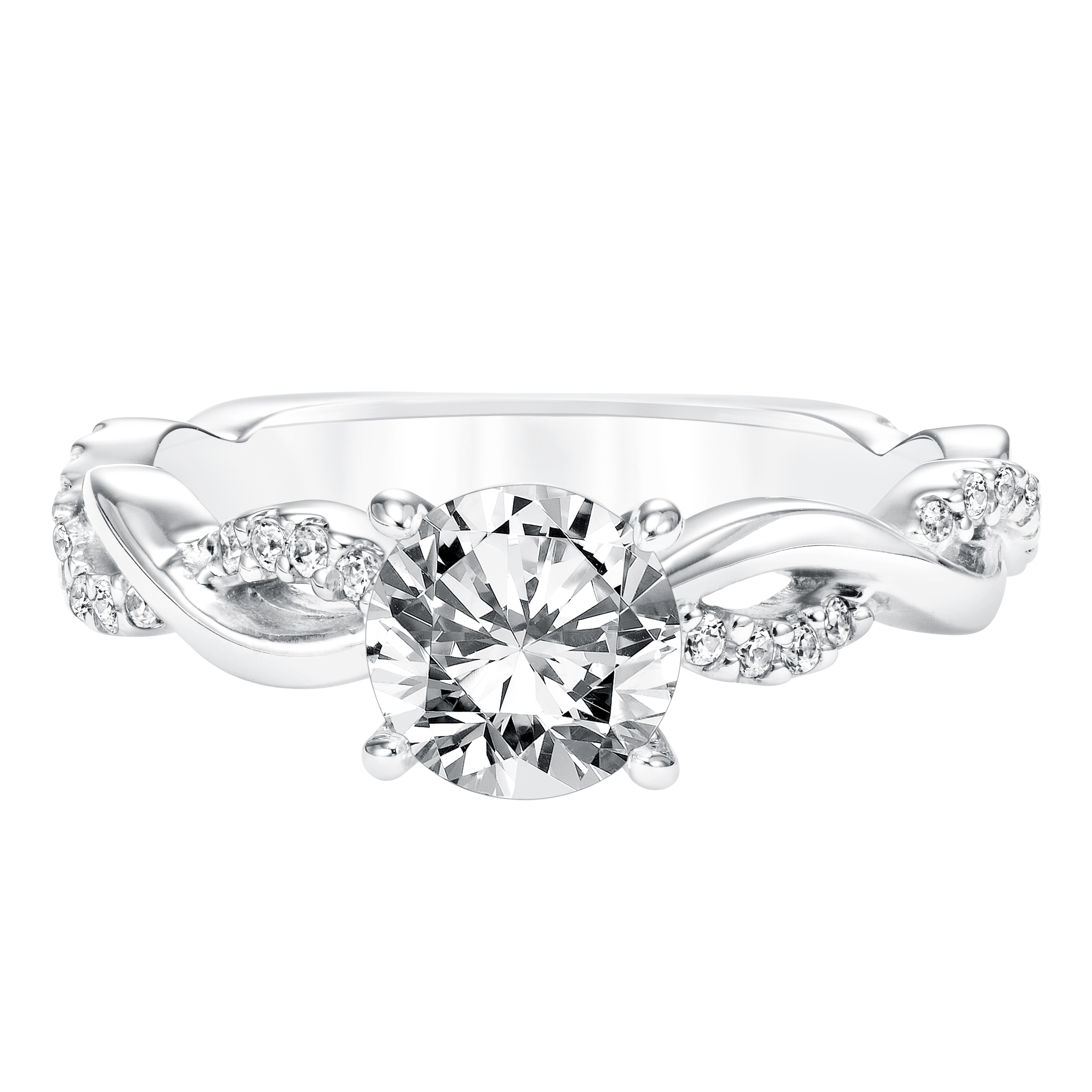 Diamond Prong Set Engagement Ring with Diamond  Twisted Shank
