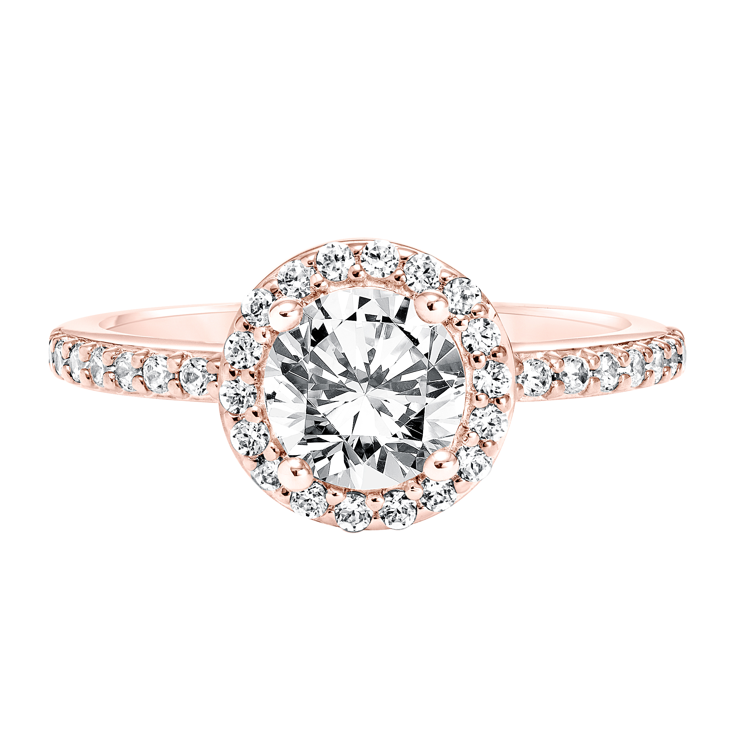 Diamond Prong Set Halo Engagement Ring with Diamond Shank