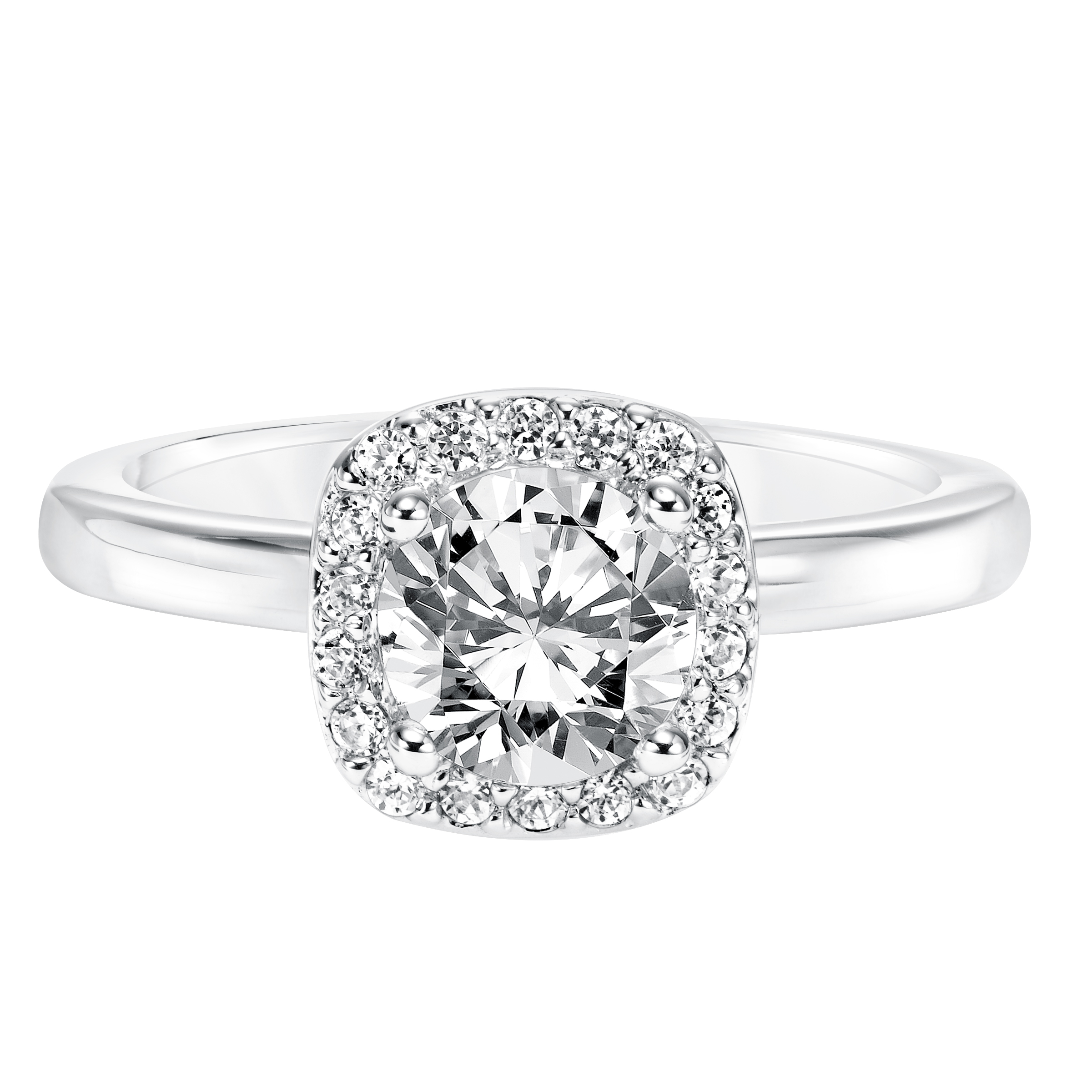 Diamond Prong Set Halo Engagement Ring with Polished Shank