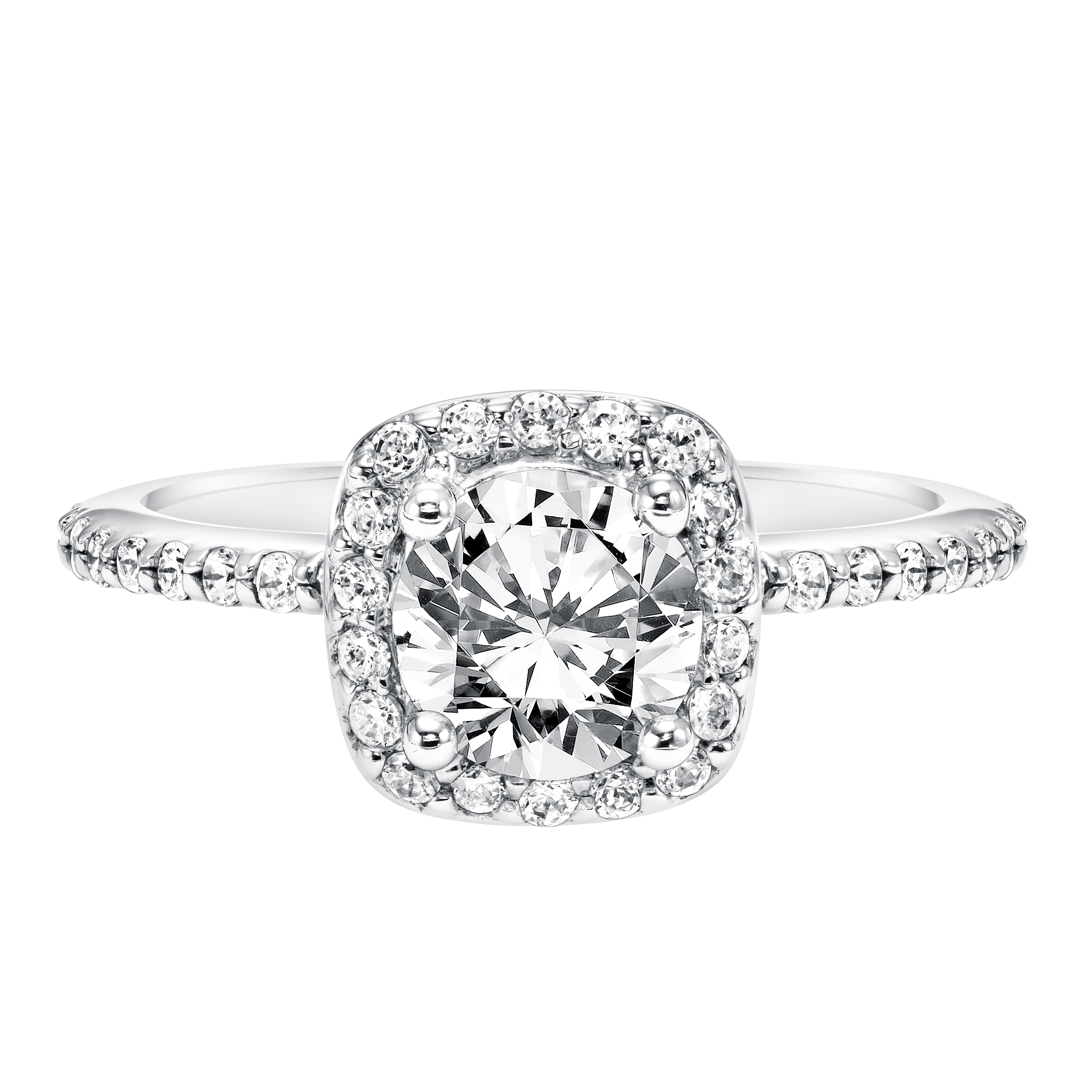 Diamond Prong Set Halo Engagement Ring with Diamond Shank