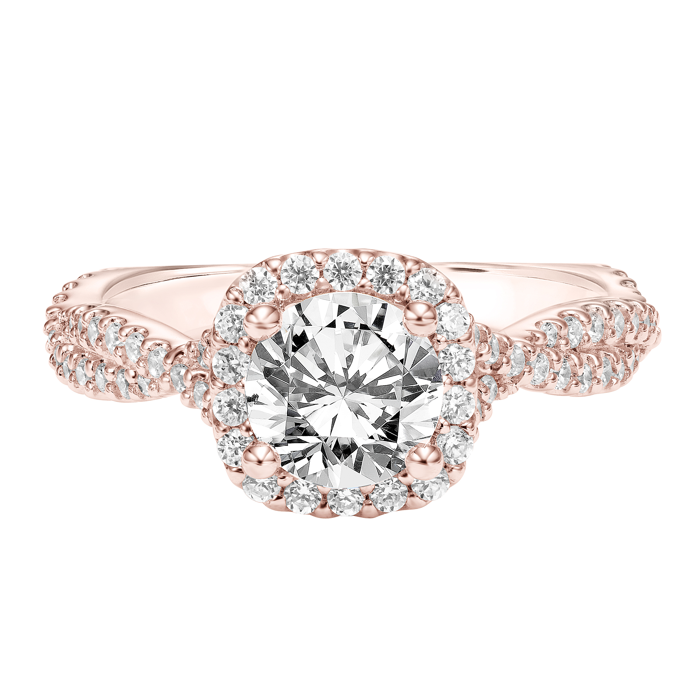 Diamond Halo Engagement Ring with Twisted Diamond Shank