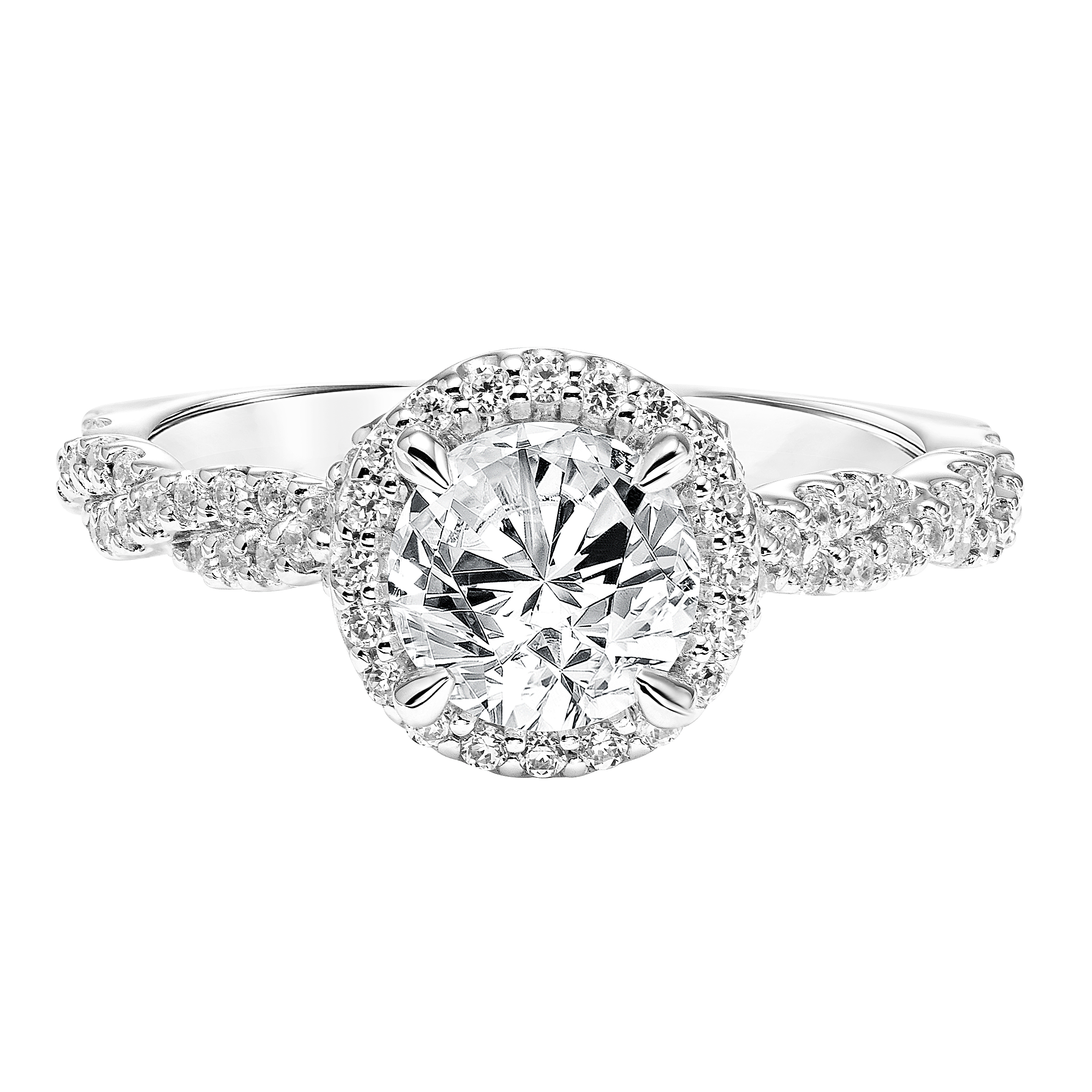 Diamond Halo Engagement Ring with Twisted Diamond Shank