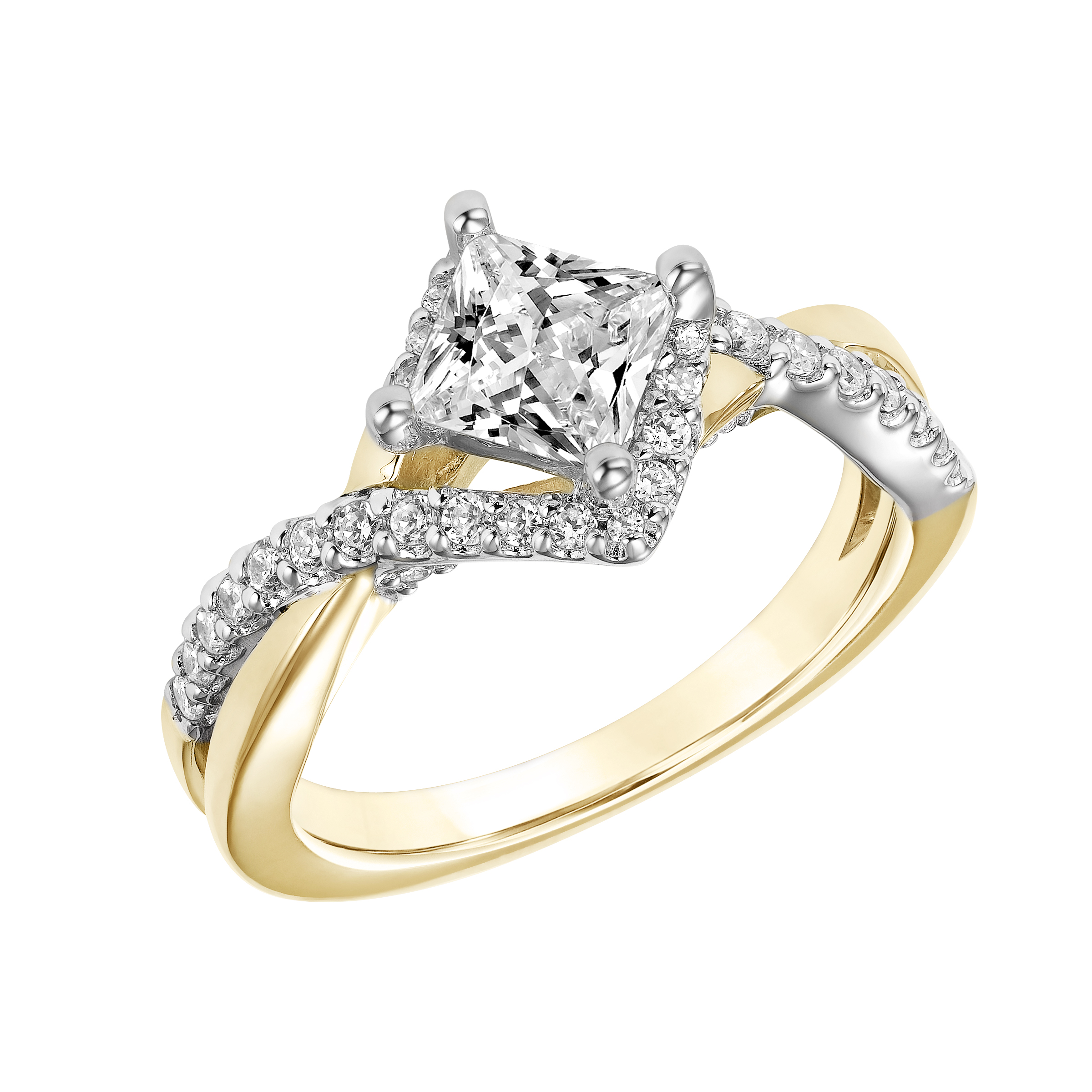 Diamond Prong Set Engagement Ring with Twisted Polished and Diamond Shank