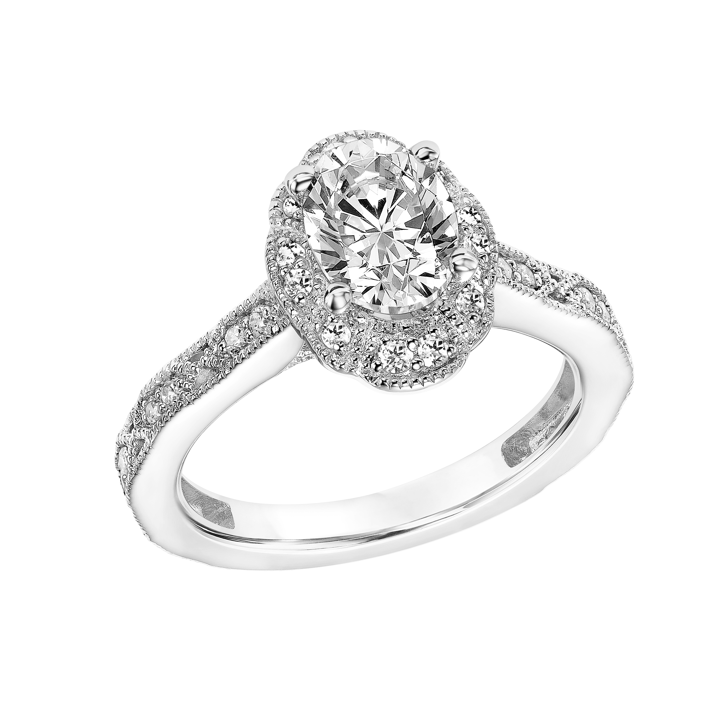 Vintage Diamond & Milgrain Halo Engagement Ring with Diamond, Filigree and  Milgrain Shank