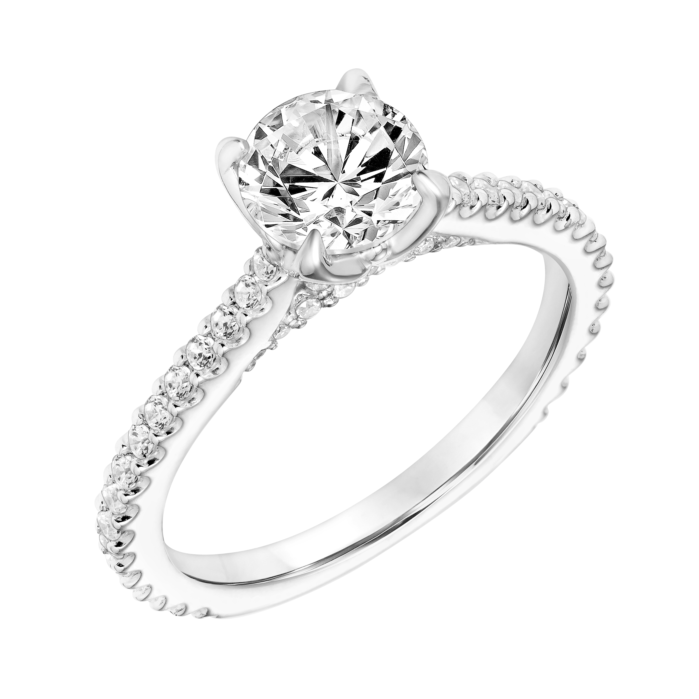 Diamond Prong Set Engagement Ring with Diamond Shank