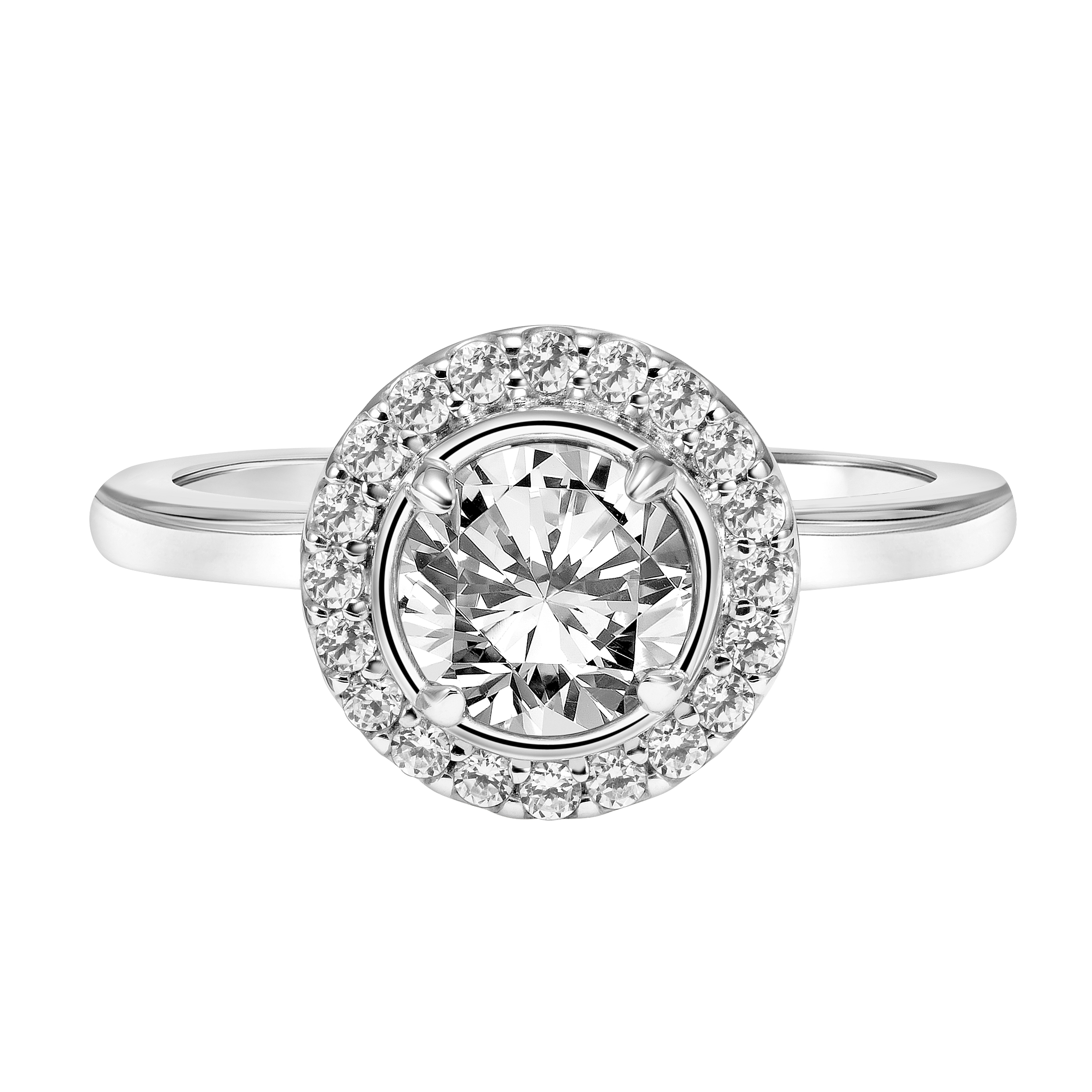 Diamond Halo Engagement Ring with Bezel Set Center and  Polished Shank