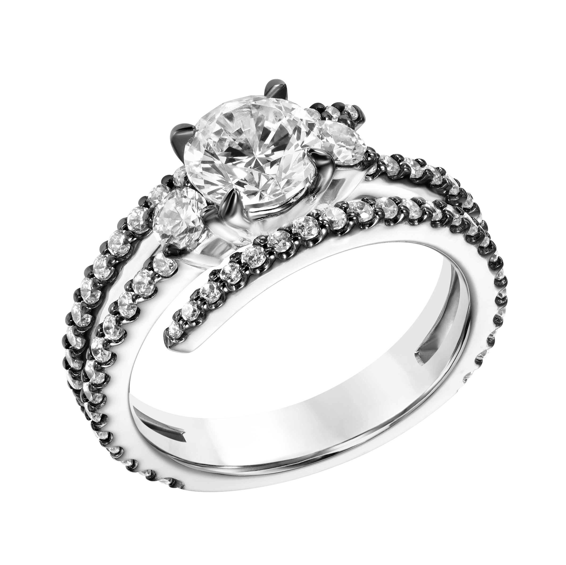 Three Stone Diamond Engagement Ring with Wrap Design Diamond Shank