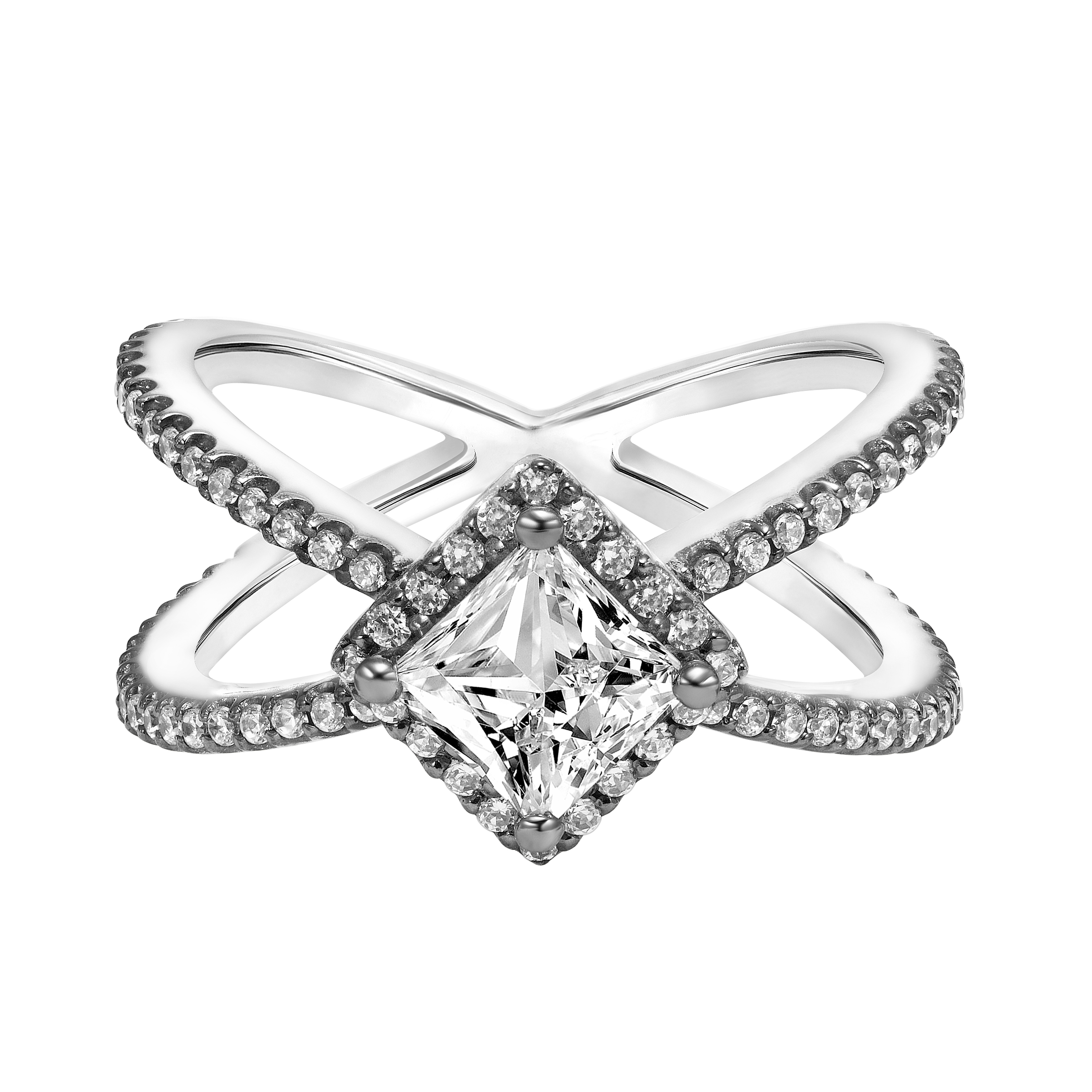 Diamond Round Halo Engagement Ring  with  X Shape Diamond Shank
