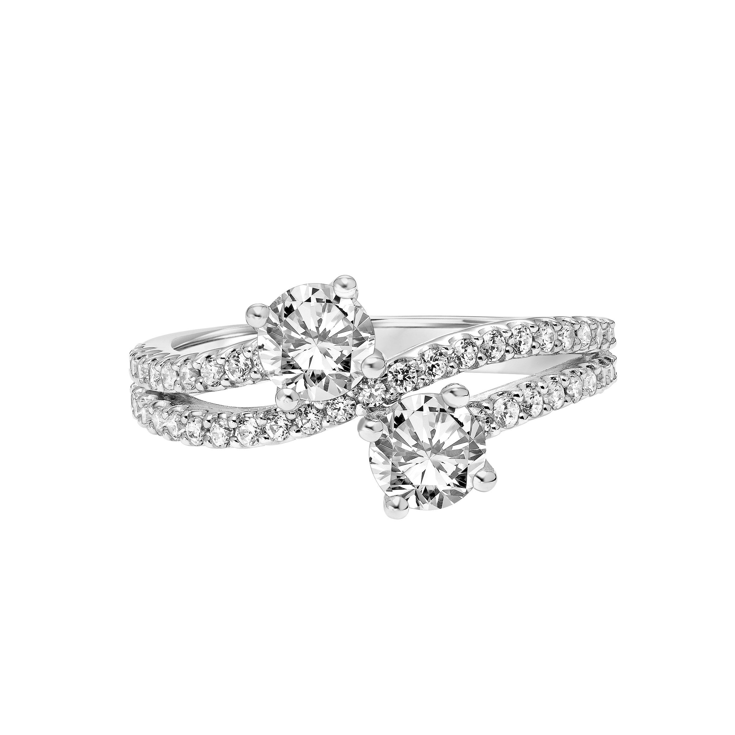 Two Stone Diamond Engagement Ring with Wrap Design Diamond Shank