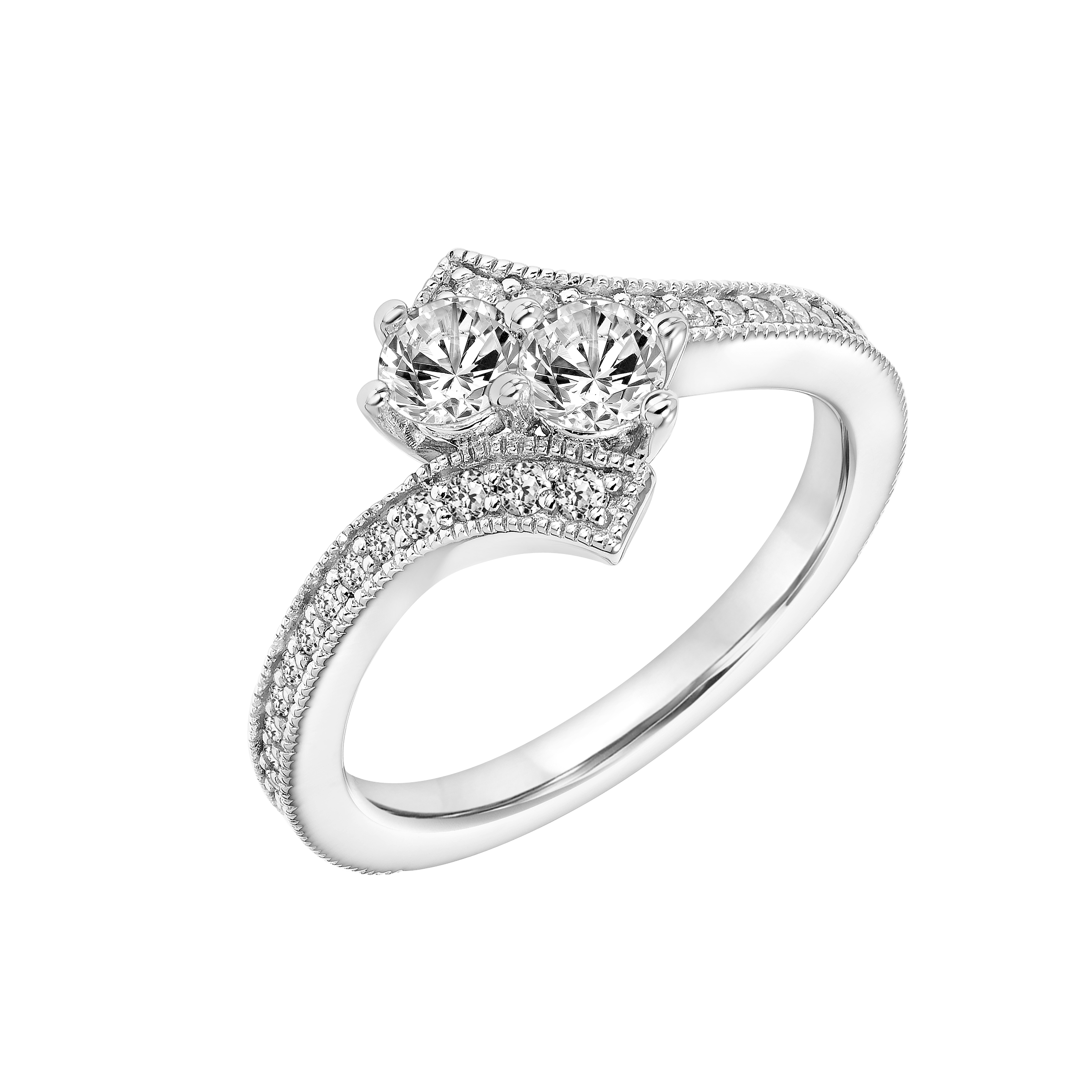 Two Stone Diamond Engagement Ring with Bypass Diamond Shank