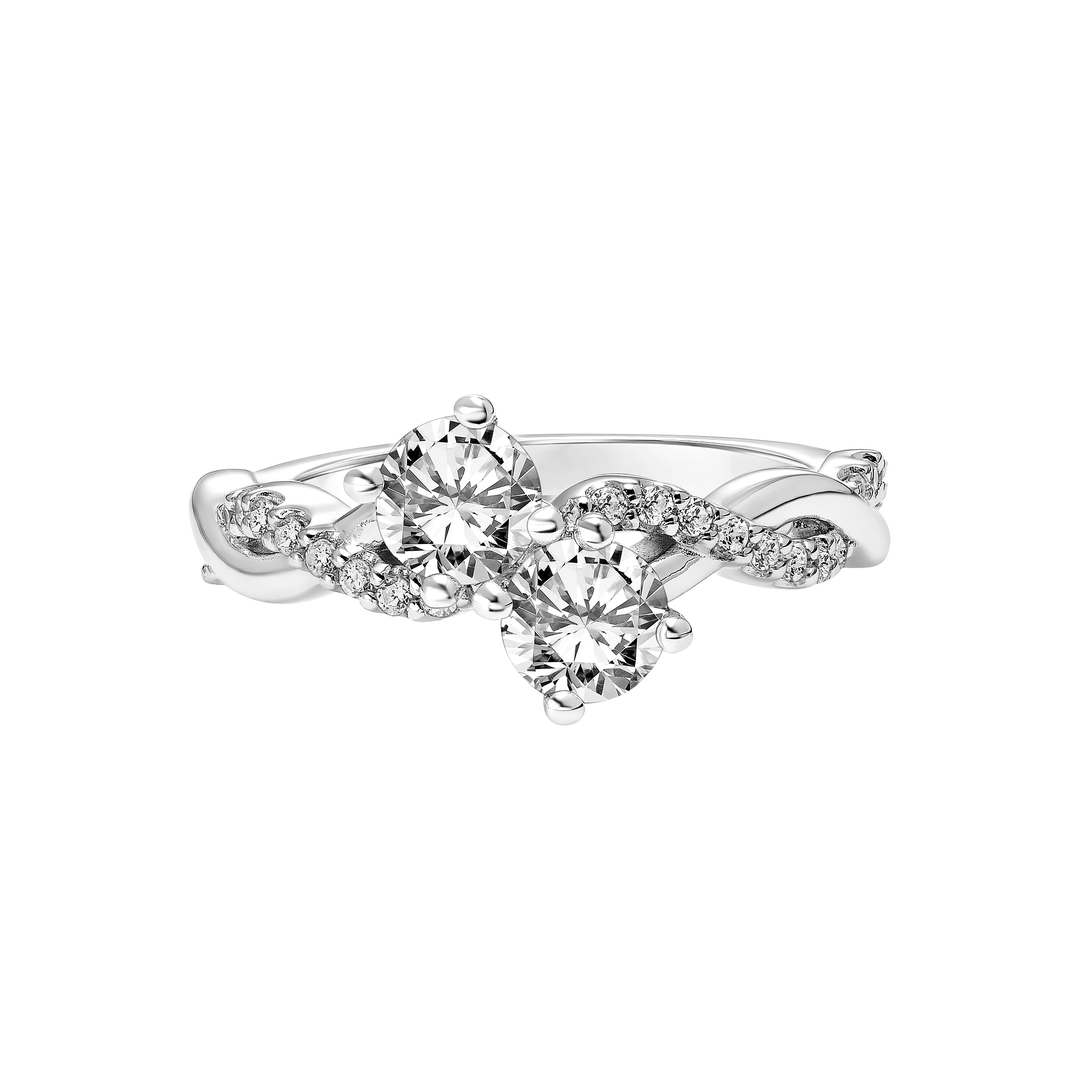 Two Stone Diamond Engagement Ring with Diamond and Polished Twisted Shank