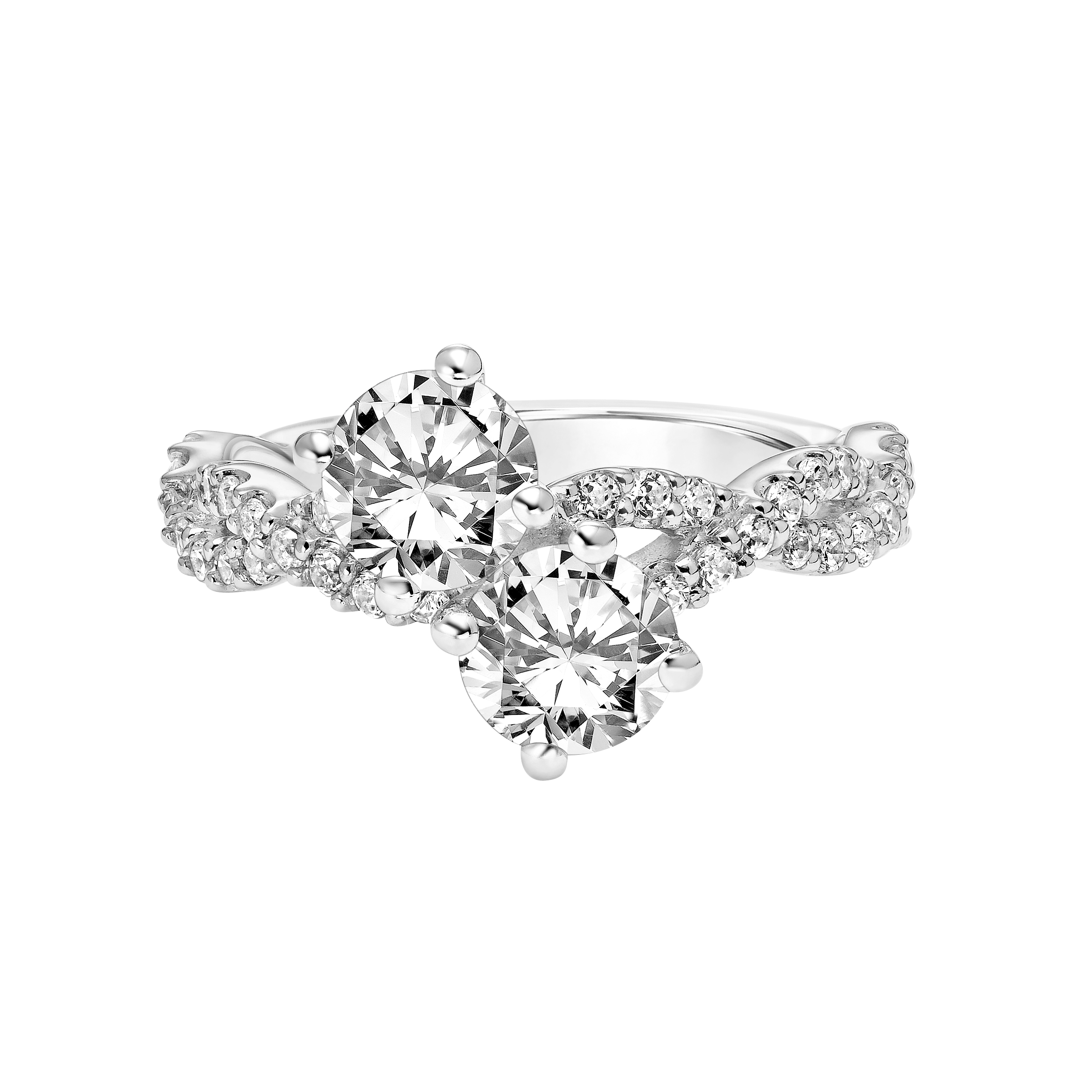 Two Stone Diamond Engagement Ring with Diamond Twisted Shank