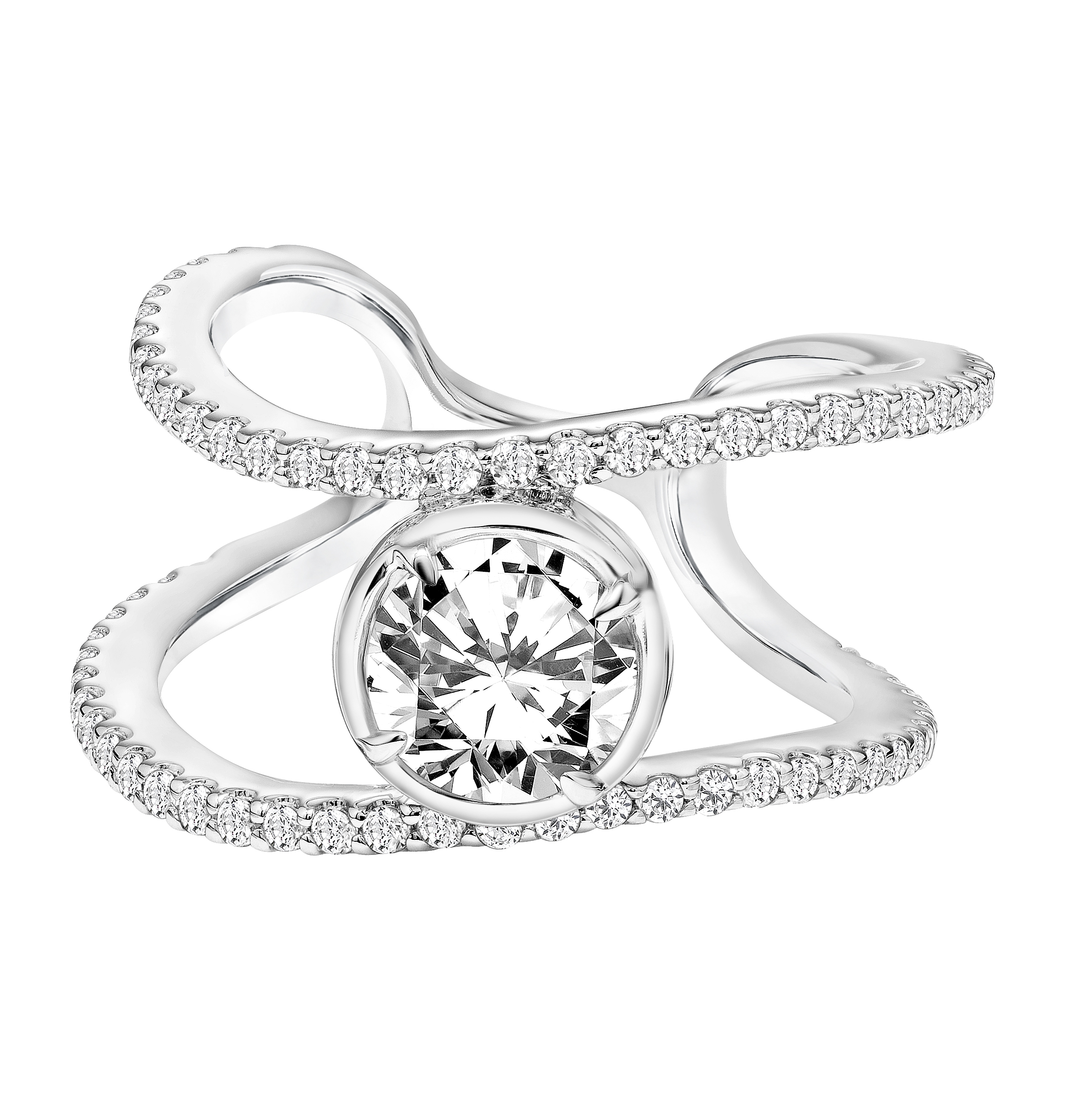 2 Row Open Diamond Shank Bordering Bezel Set Diamond Center