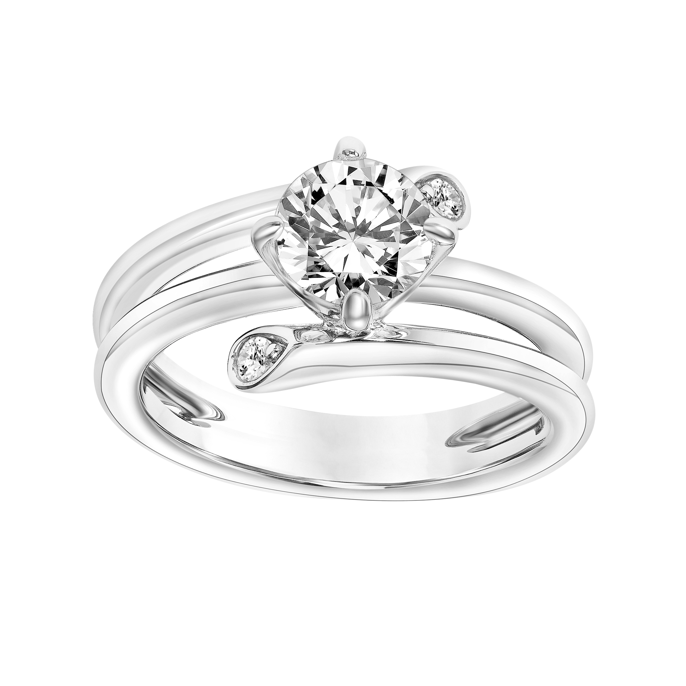 Wrap Polished Shank with Diamond Tips with East West Prong Set Diamond Center