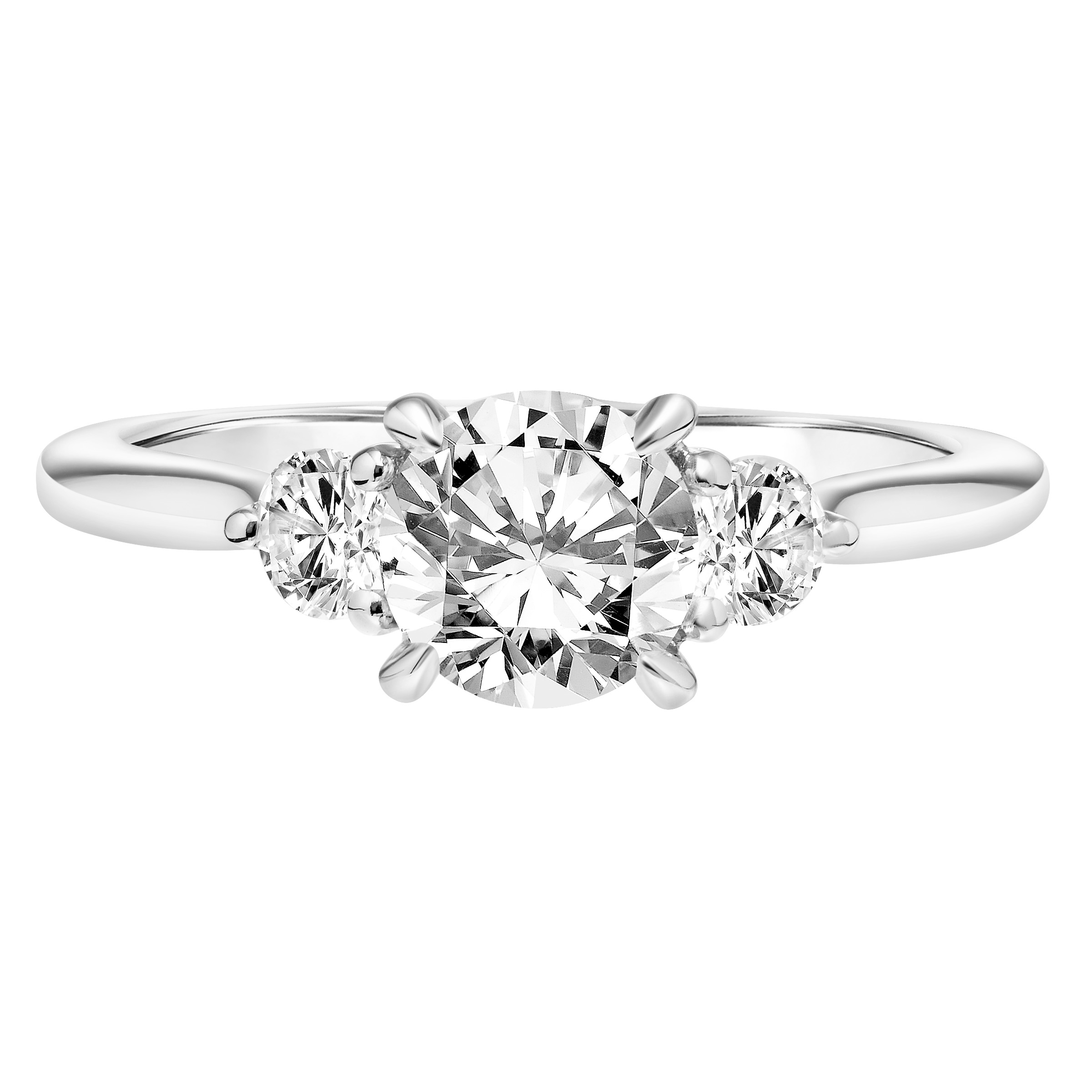 Classic Three Stone Engagement Ring with Round Diamonds and Polished Shank