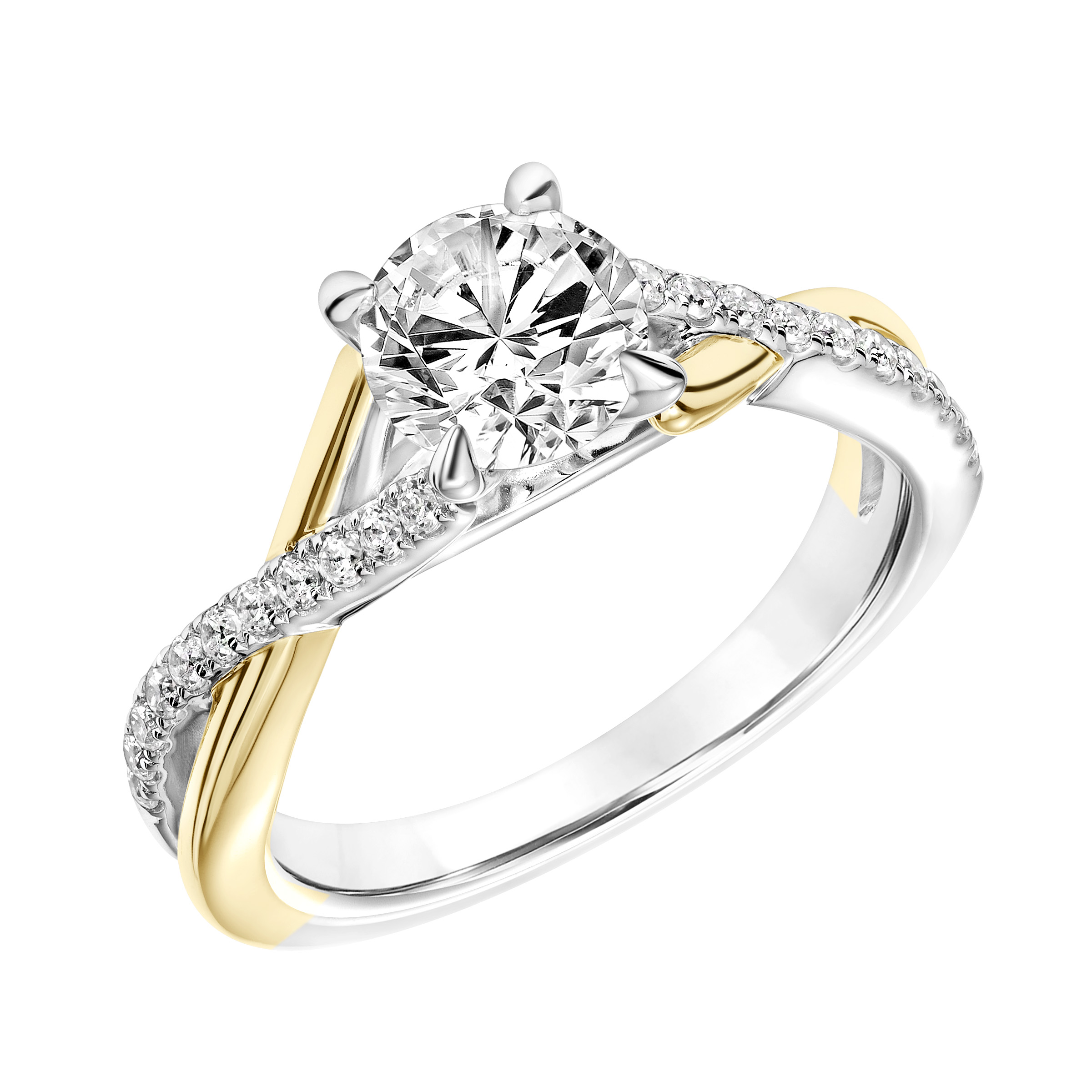 Diamond Engagement Ring with Half Diamond  Half Polished Twisted Shank
