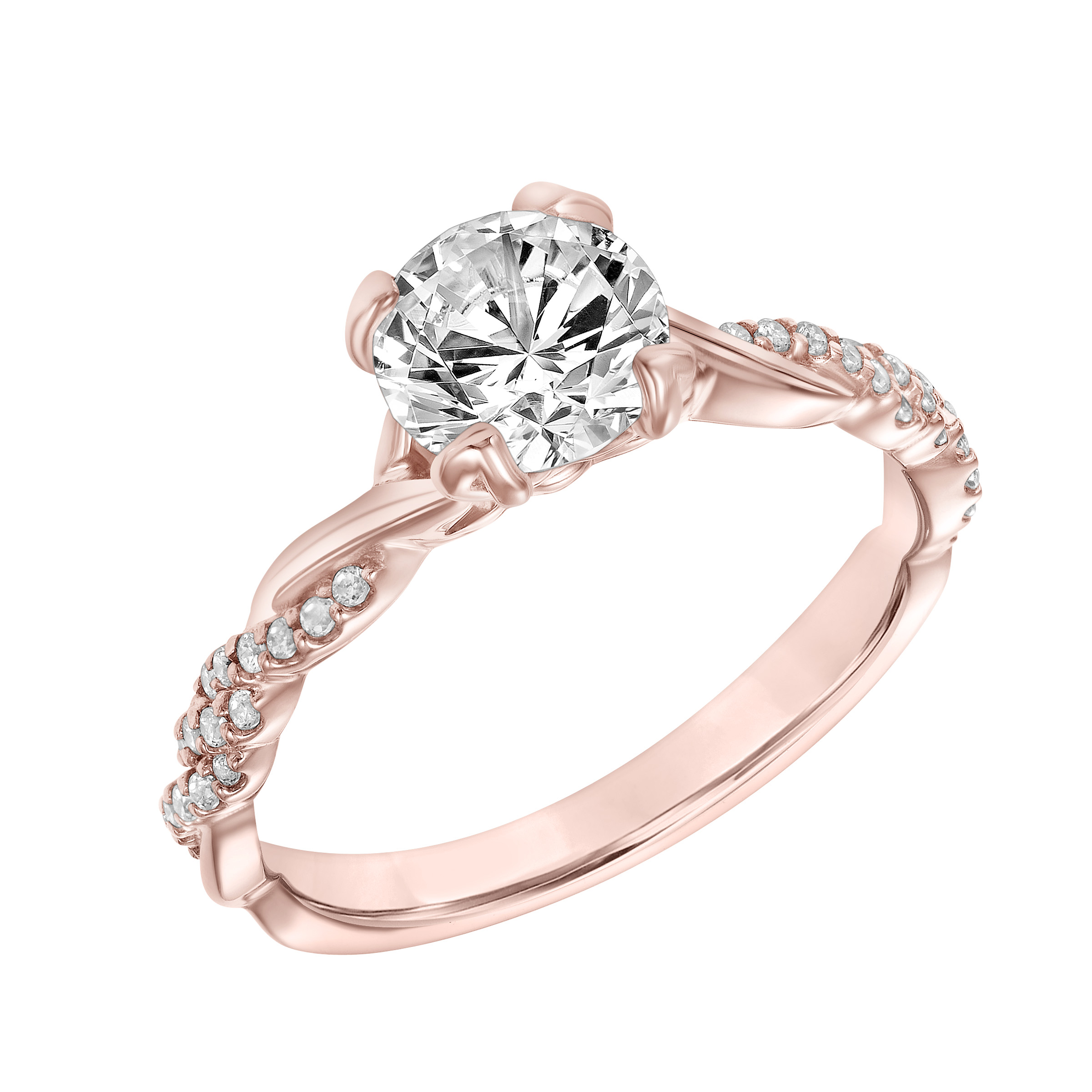 Diamond Engagement Ring with Half Diamond Half Polished Twisted Shank