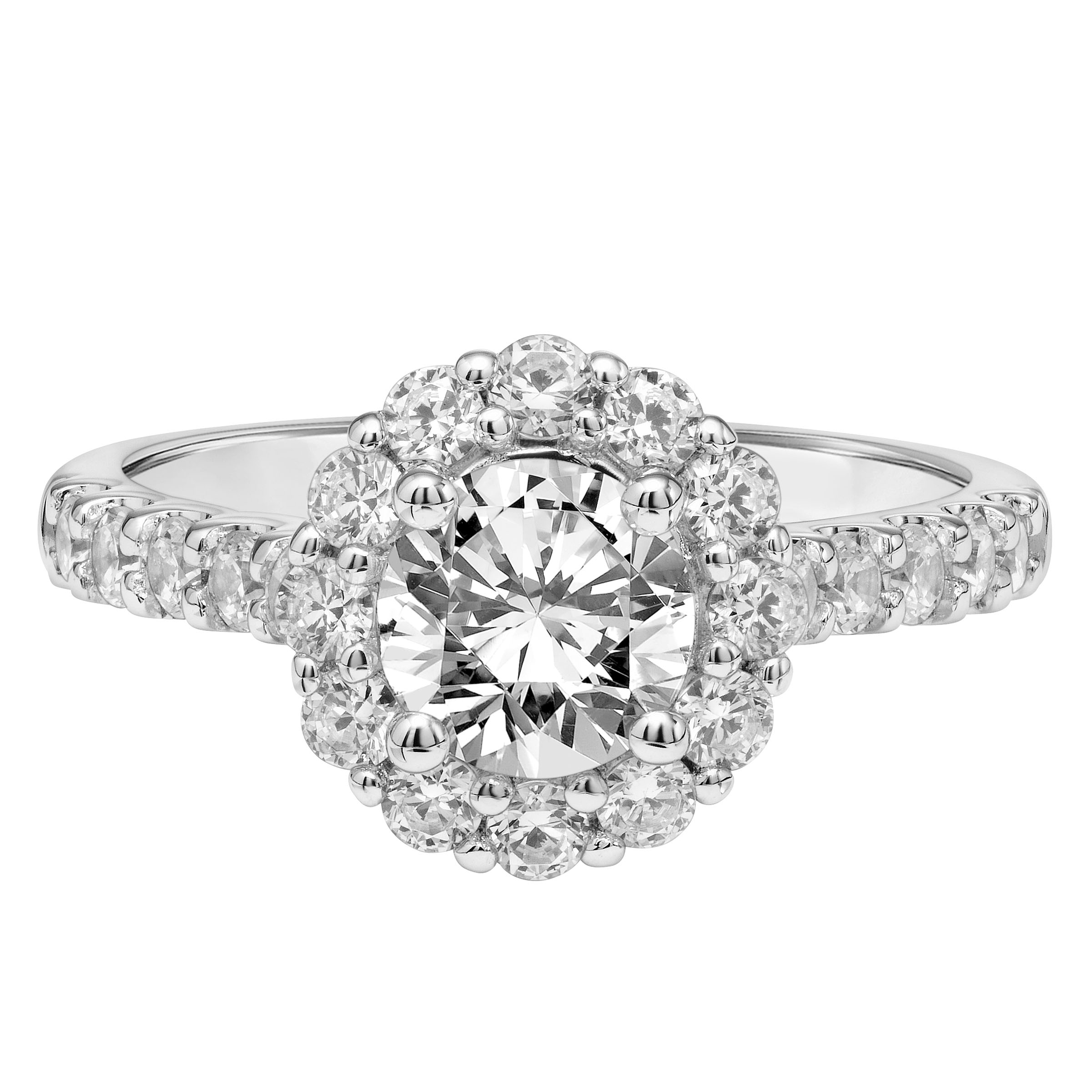 Diamond Halo Engagement Ring with Diamond Shank