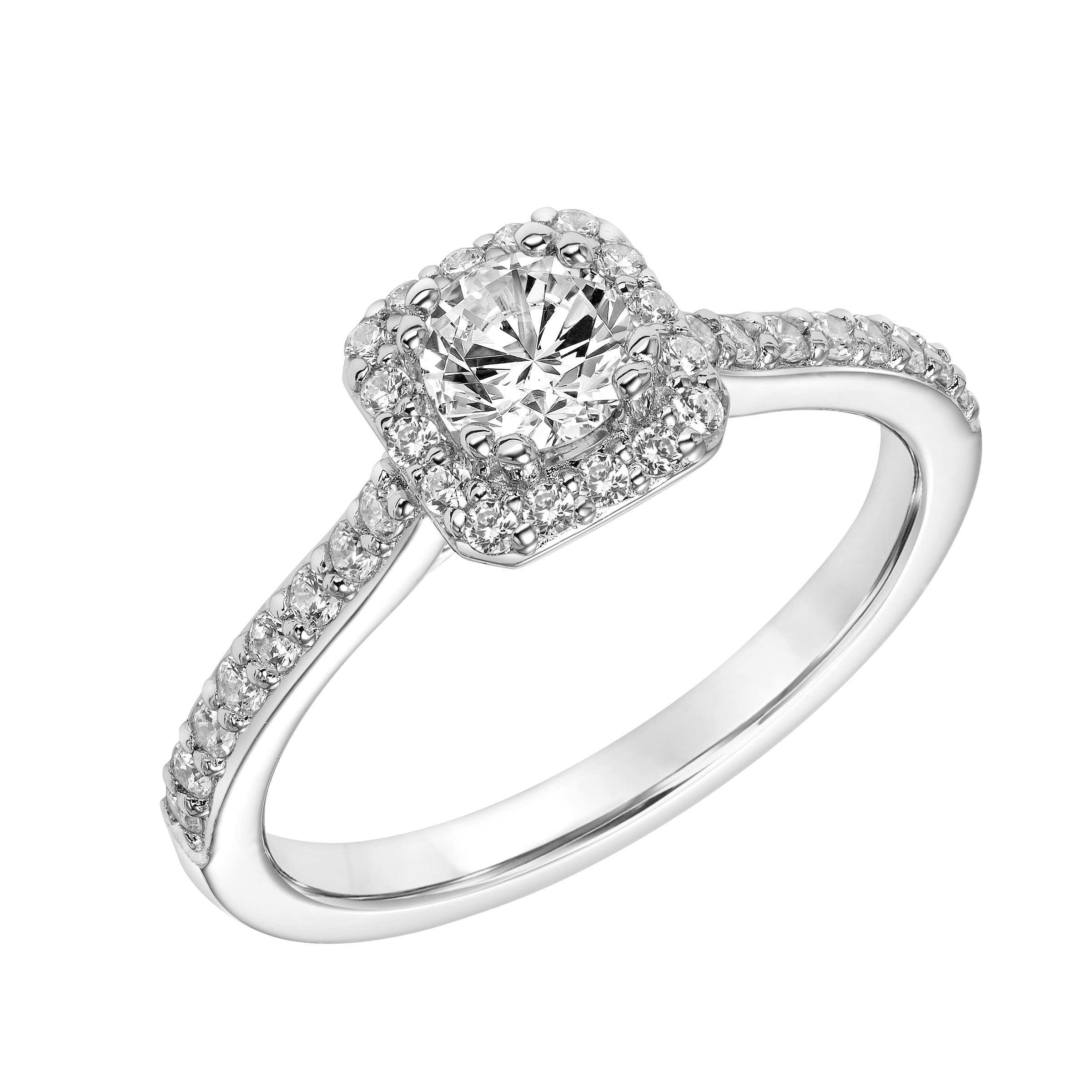 Diamond Halo Engagement Ring with Diamond Shank
